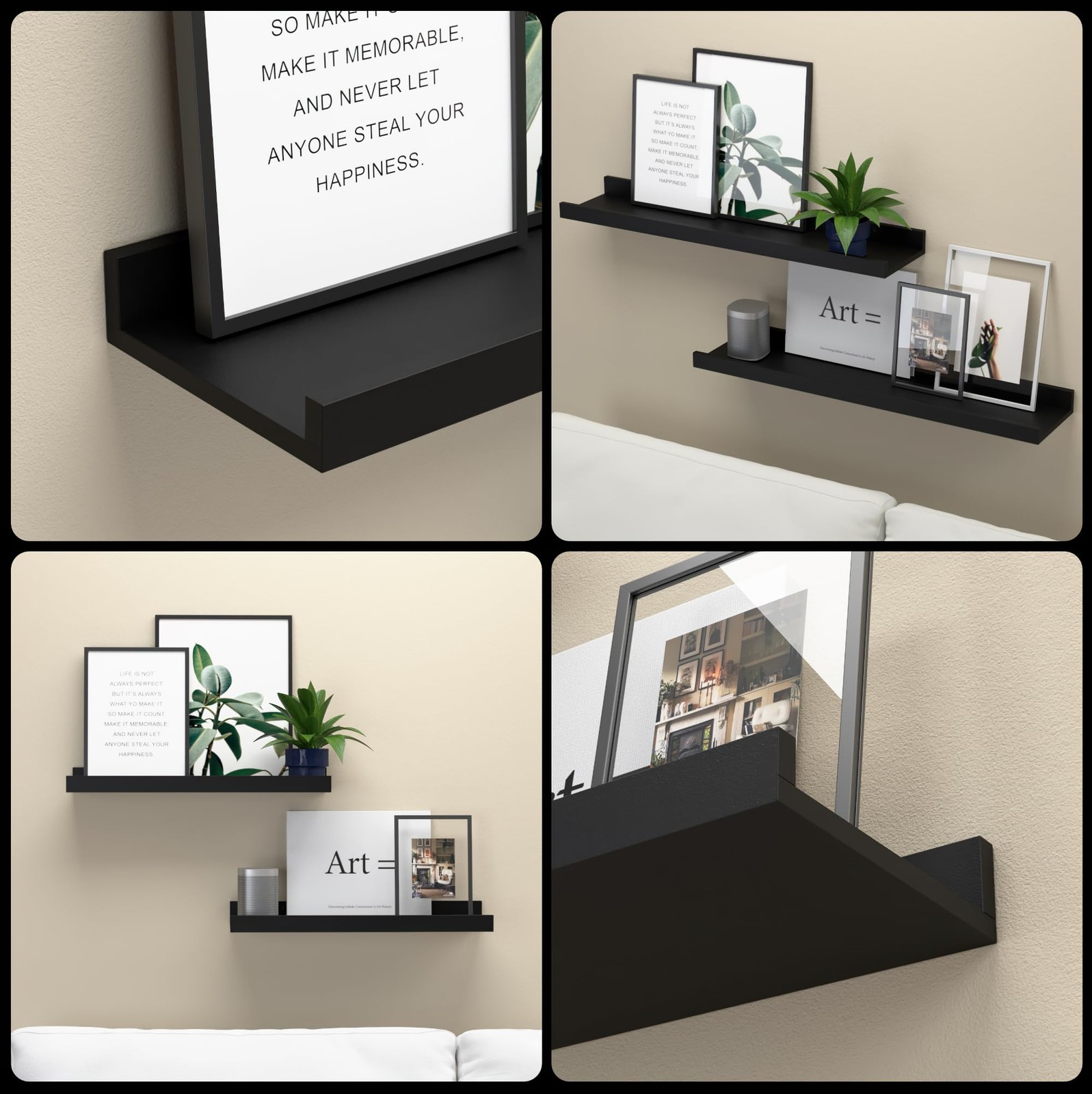Boswillon Floating Shelves Wall Mounted Set of 2, Modern Black 15.7 in,