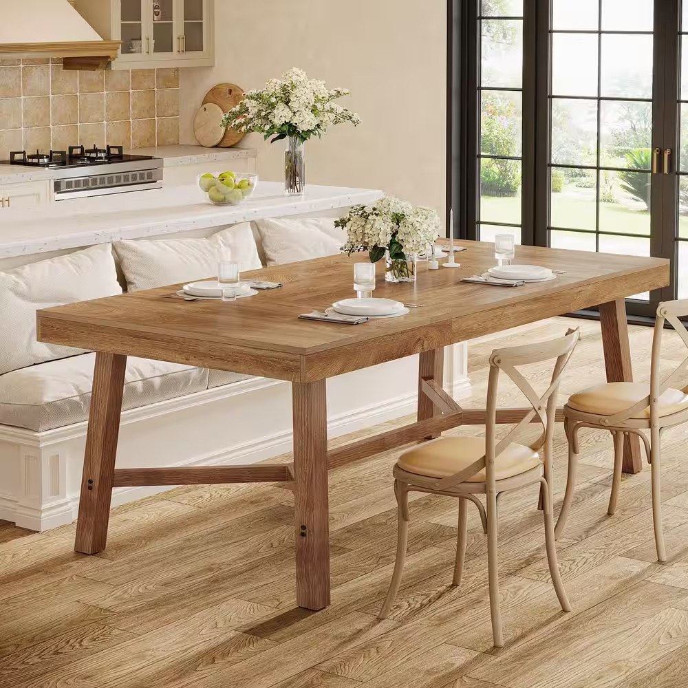 70.9 In. Natural Rectangle Wood Dining Table for 6-8, Large Farmhouse Table with