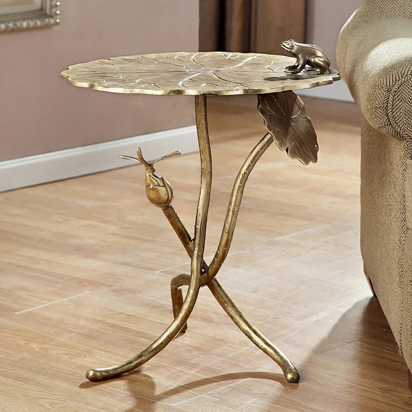 Frog Dragonfly End Table Aluminum Glass Whimsical Nature Accent Table Decor