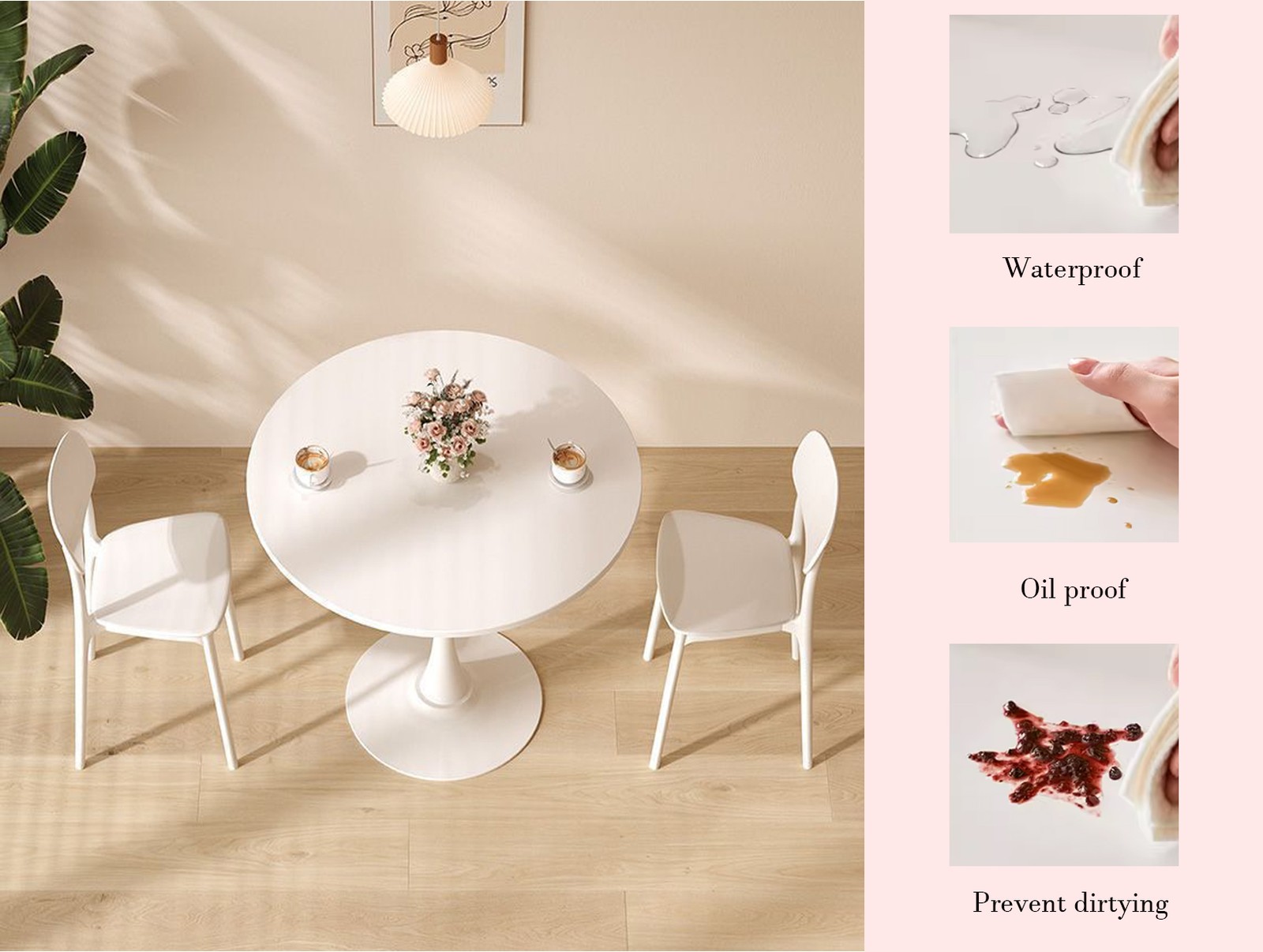 White Round Table 24″ Modern Dining Table MDF Top and Steel Base for Living Room