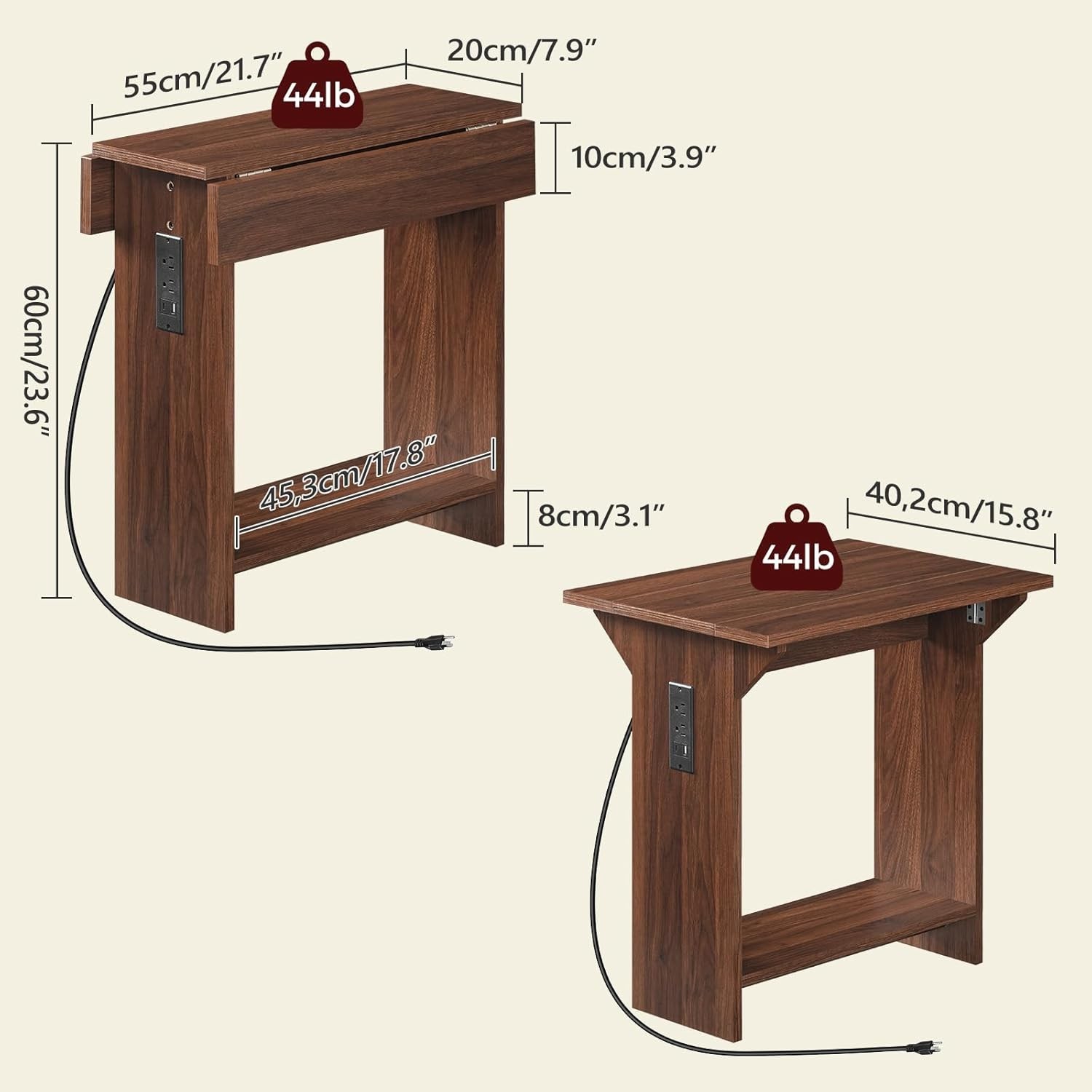 End Table with Charging Station, Foldable Narrow Side Table, Narrow Nighstand…