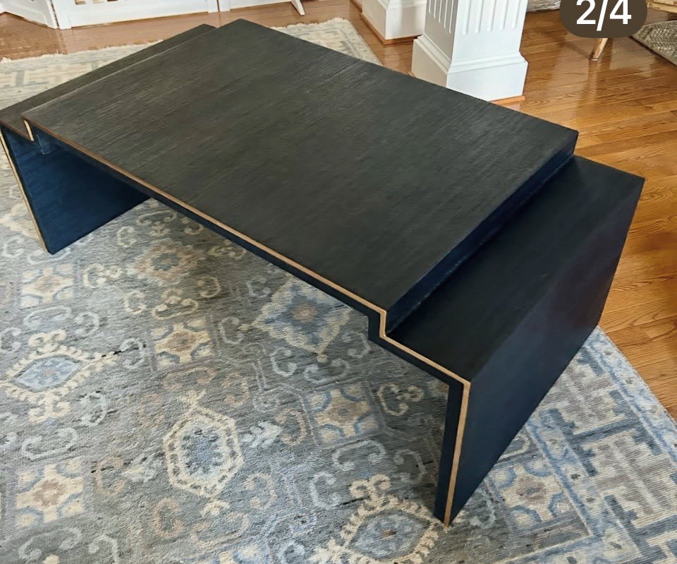 Navy Grasscloth Modern Waterfall Coffee Table
