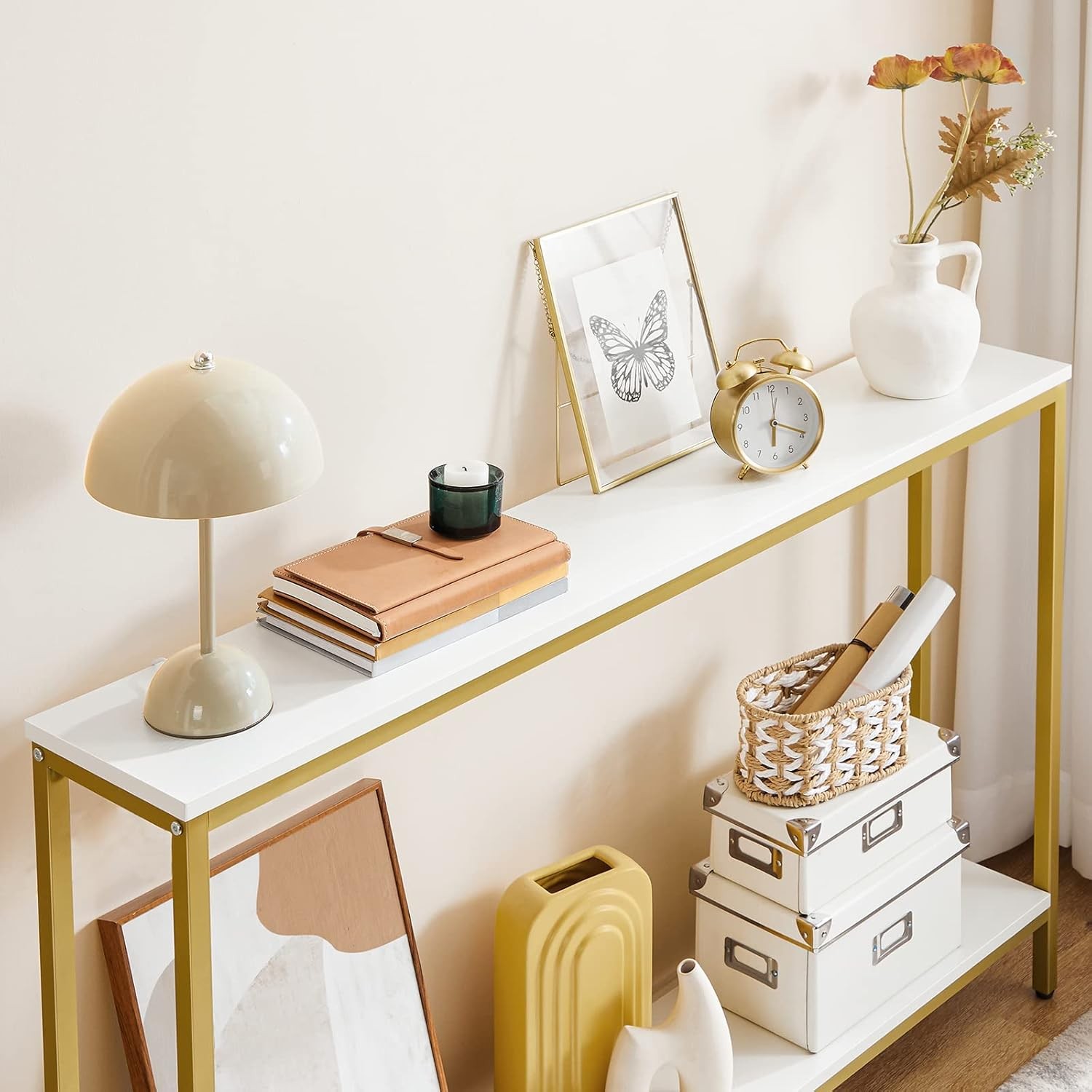 HOOBRO 47.2″ Console Table Sofa Table w/ Shelf Home Decor Entryway Table White
