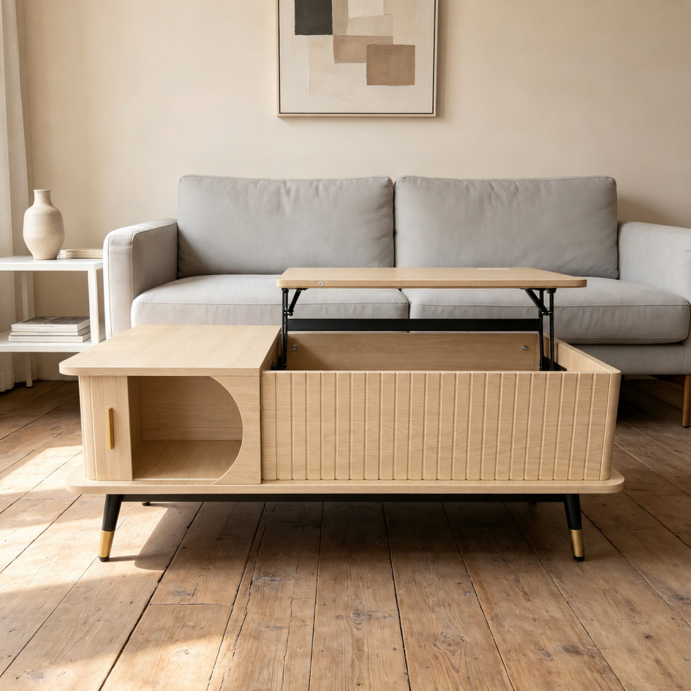 Wood Lift Top Coffee Table Lift Tabletop Dining Center Table for Living Room