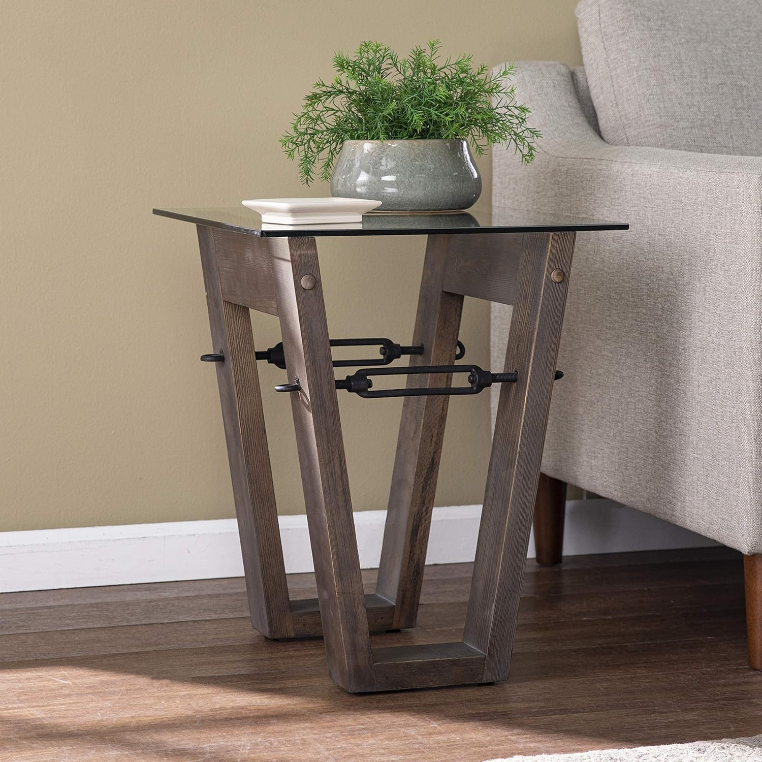 Garrinston Reclaimed Wood End Table in Brown and Black by