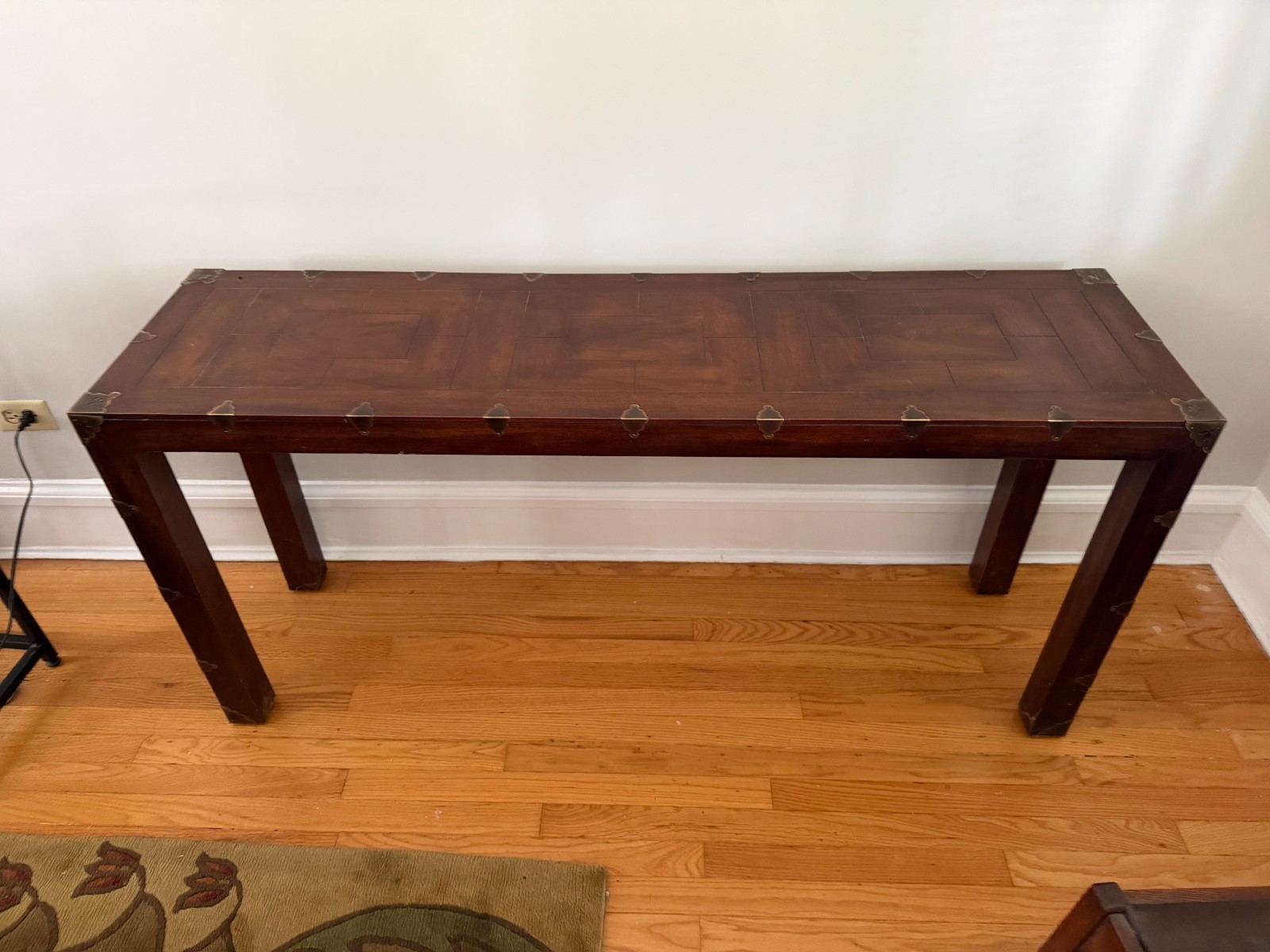 Mission Style Console Table With Brass Accents