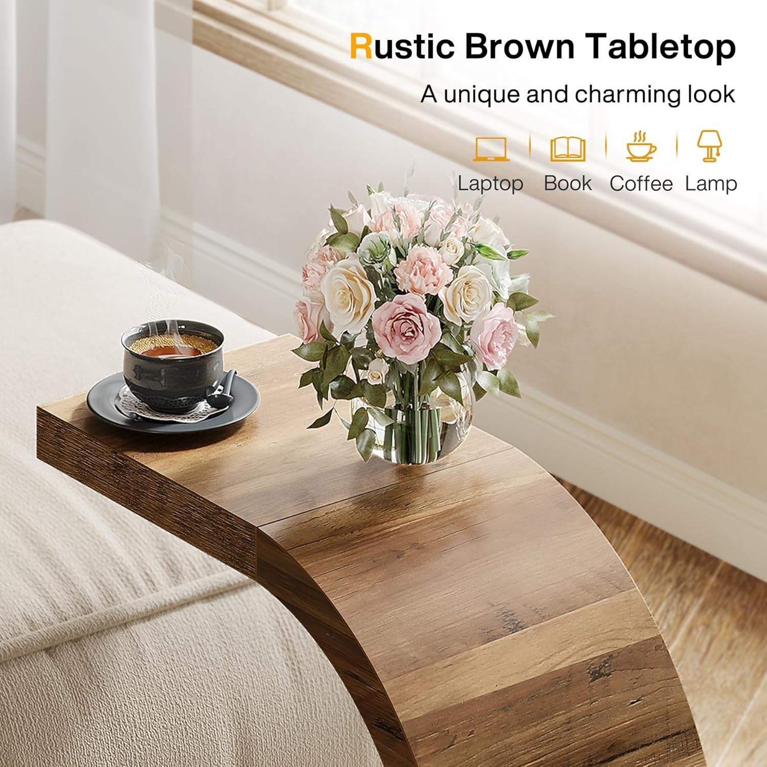 C-Shaped End Table Set of 2, Side Table for Couch Sofa Living Room Bedroom,Brown