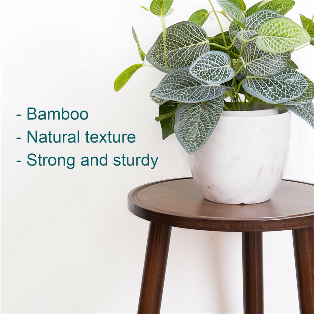 2PCS Retro Round Side Table Bamboo Plant Stand Flower Pots Holder 3-Legs Stools
