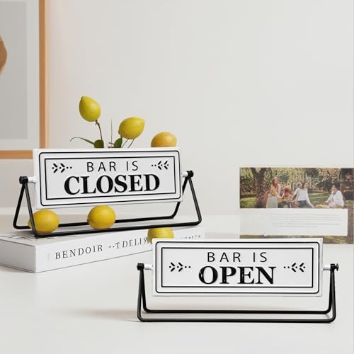 Swivel Bar is Open Closed Sign, Handmade Metal Tabletop Decor for Kitchen or