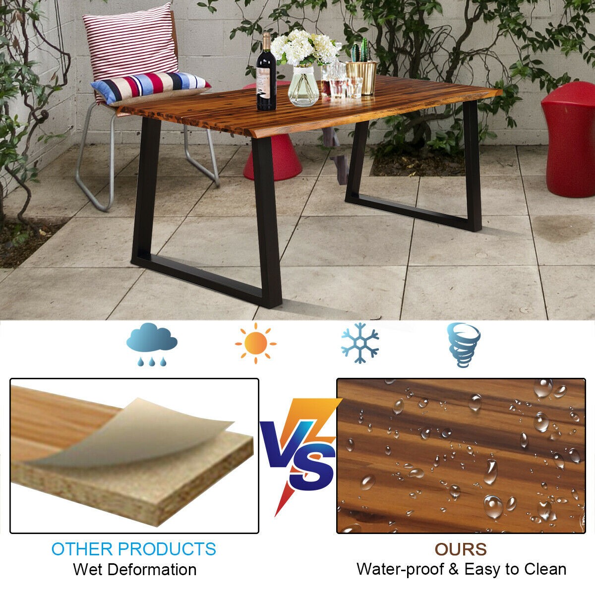 Rectangular Acacia Wood Dining Table Rustic Indoor &Outdoor Furniture