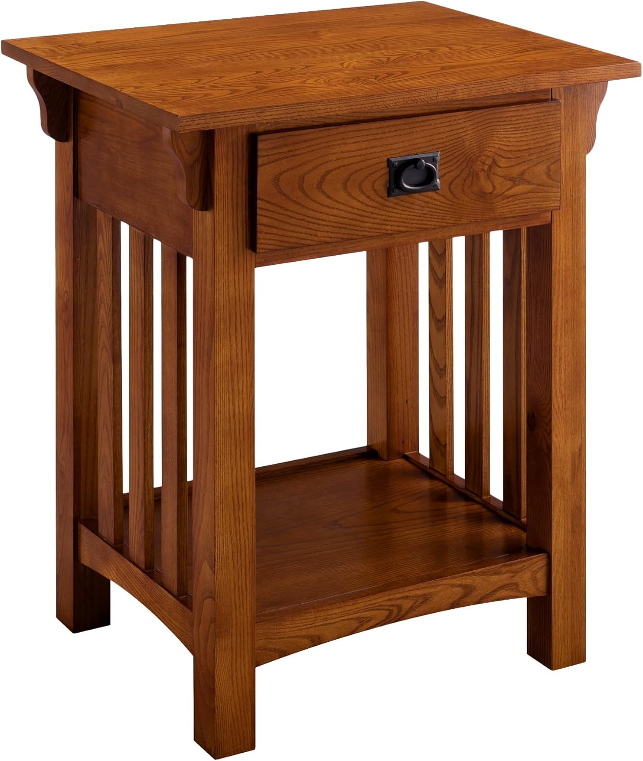 Solid Wood End Table with Drawer – Medium Oak Finish Nightstand for Living Room