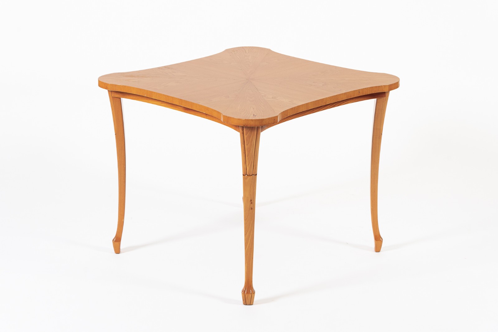 1940s Vintage Art Deco Swedish Square Beech Scalloped Table