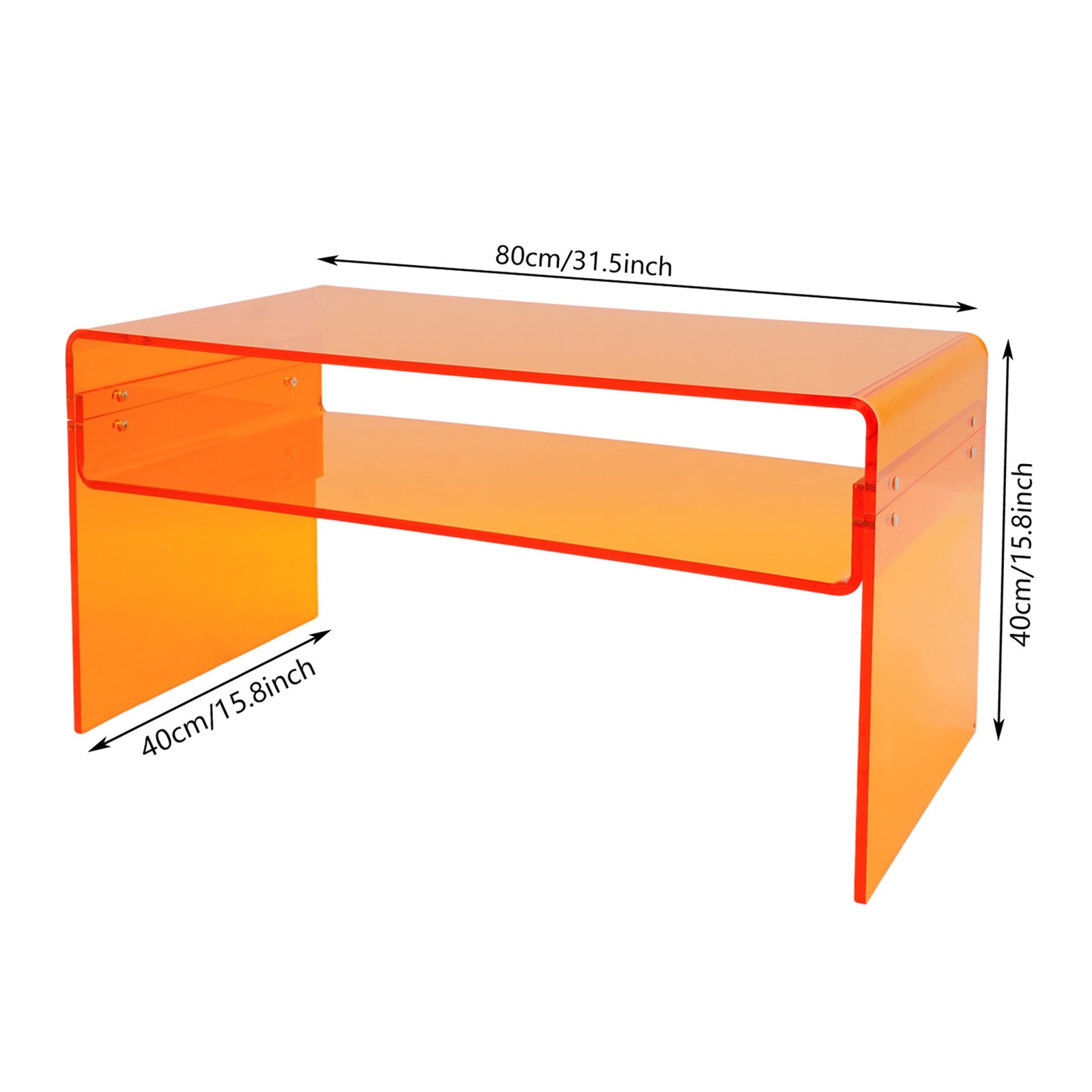 Acrylic Coffee Table 2 Tiers Modern Side Table End Desk Orange 31.5×15.8×15.8in