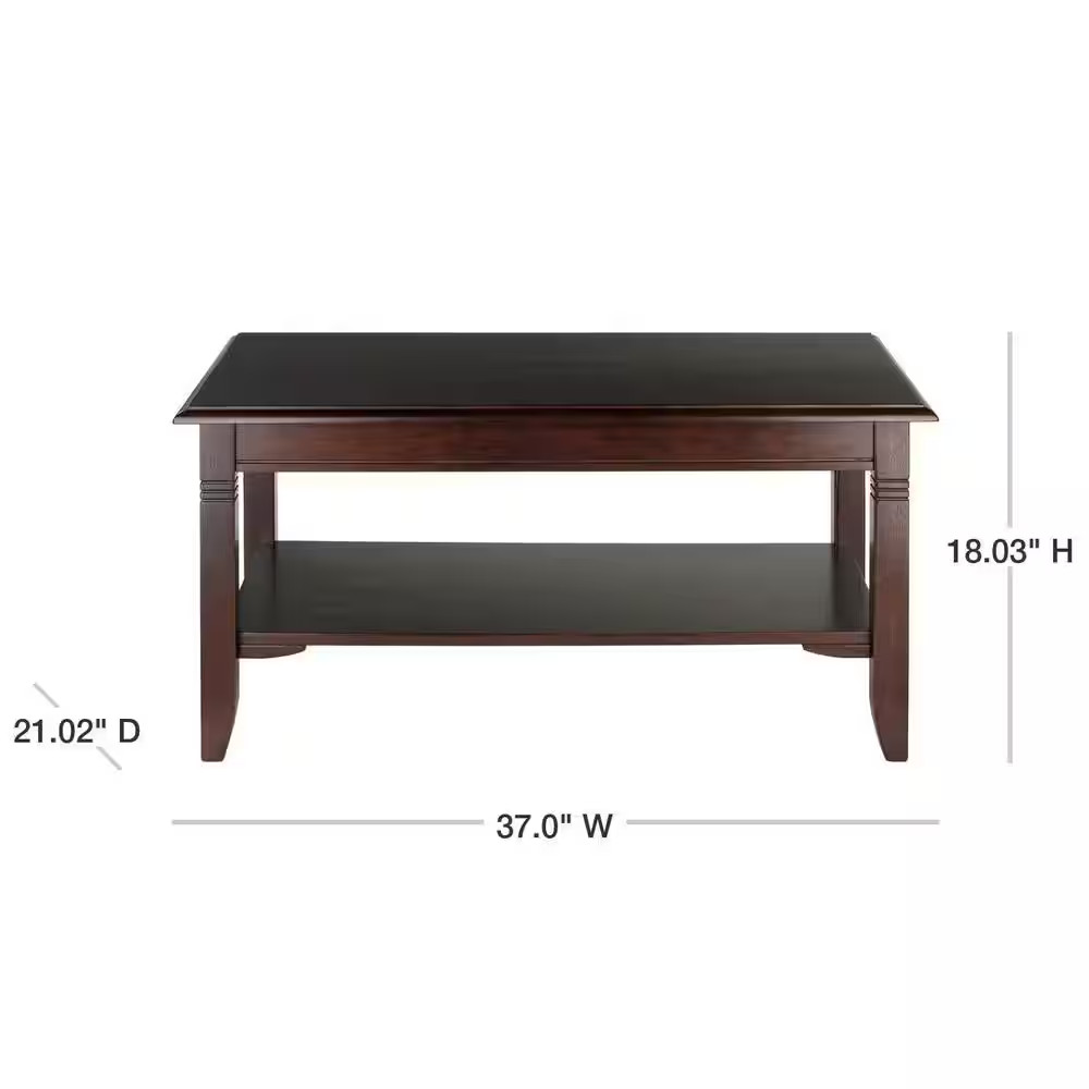 Nolan 37 In. Cappuccino Medium Rectangle Wood Coffee Table with Shelf
