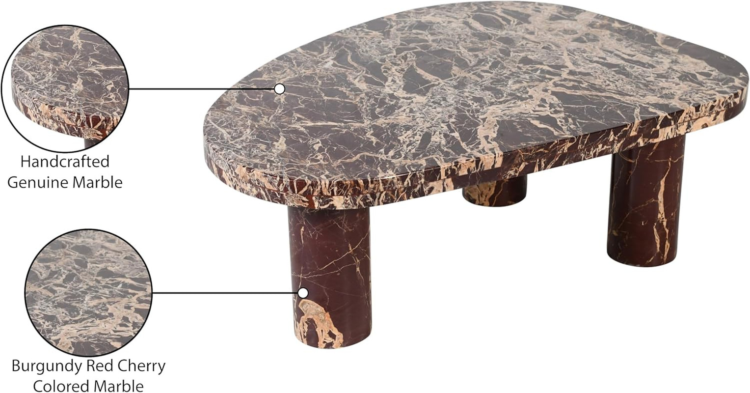Art Deco Coffee Table with Burgundy Red Marble – Messina Collection 36″ W