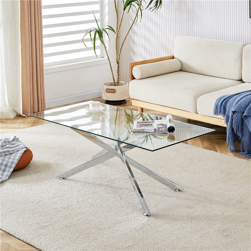 Modern Rectangular Stylish Design 47.2″ Clear Tempered Glass Coffee Table