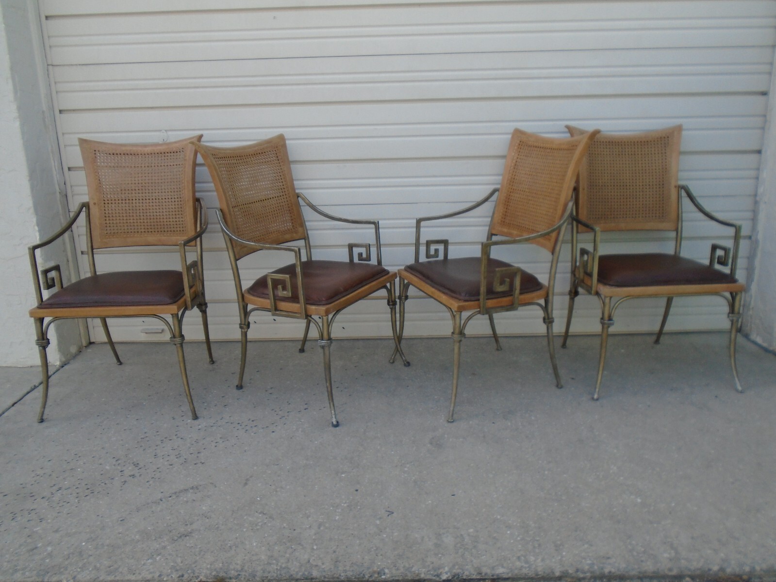 Greek Key Dining Set 4 Chairs + Table Gold Art Deco Chippendale Regency Nouveau