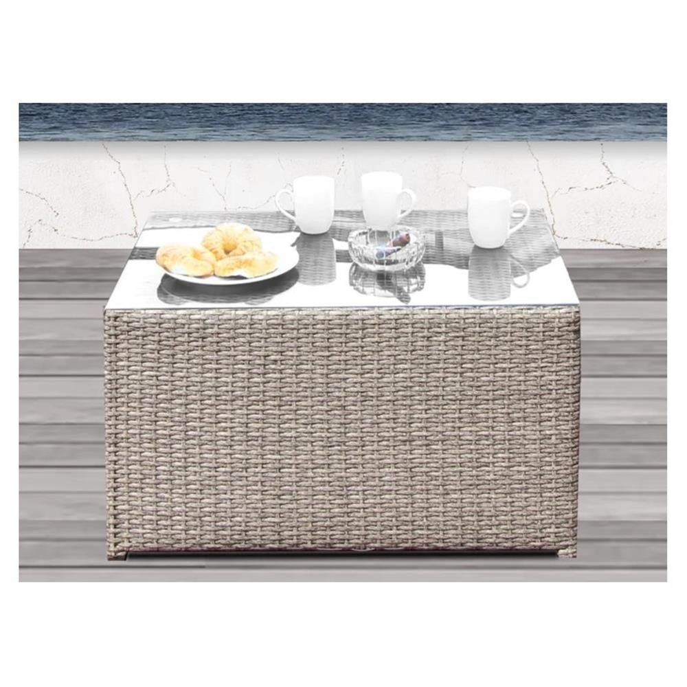 Living Source International 33″W Wicker Outdoor Coffee Table in Light Brown