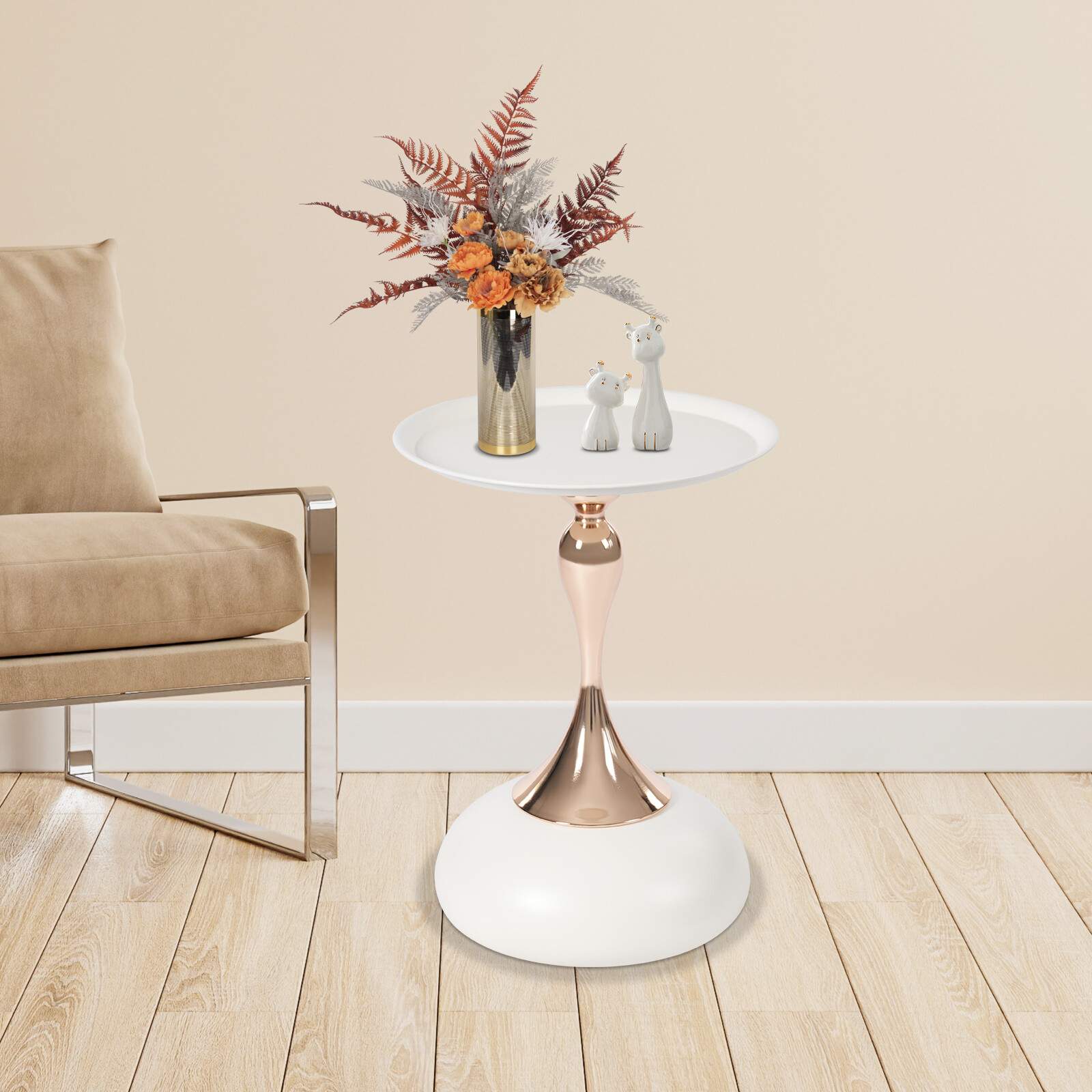 Modern Side Table Round End Table Bedside Table Metal Nightstand White Sofa Desk