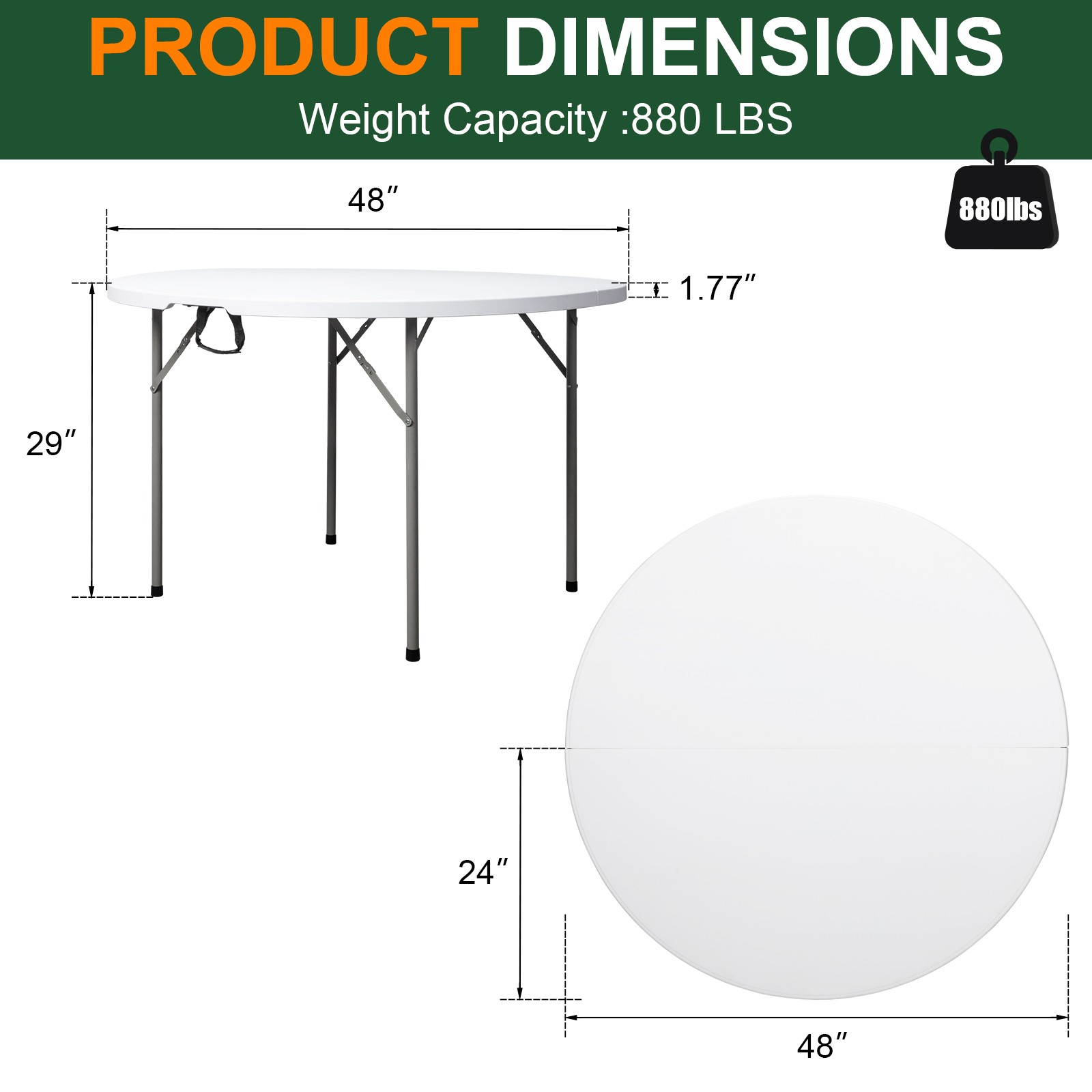 Outdoor Round Plastic Foldable Table 48-inch White Folding Utility Diner Table