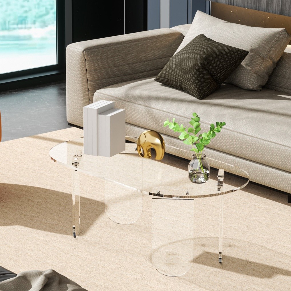 Acrylic Coffee Table Clear Coffee Table with Anti-scratch PVC Cover Sofa Table