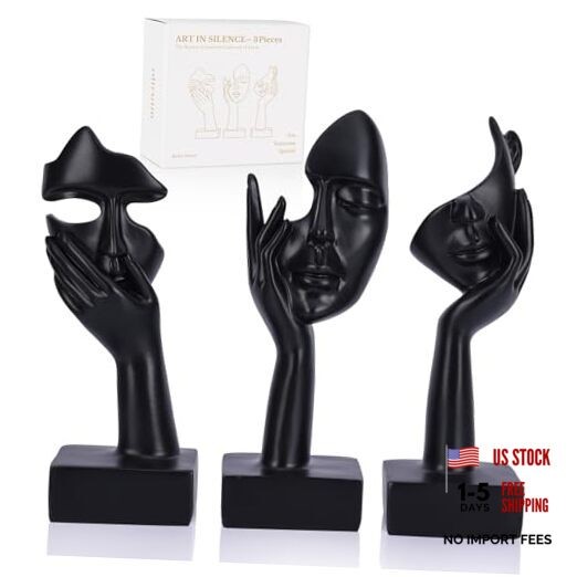 3 Pcs Thinker Large Statue Set – Black Art Abstract Home Accent 9″ 3 Pcs Black