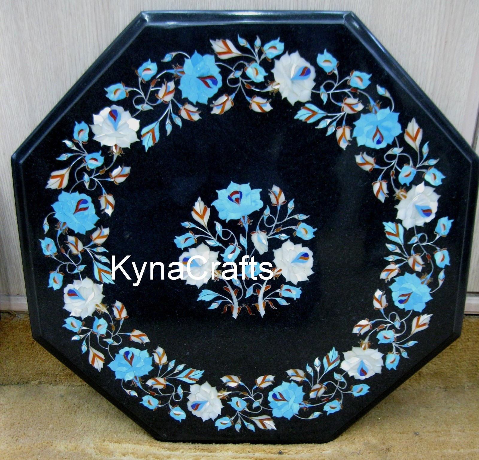 Floral Art Table Top with Gemstones Inlay Work 18×18 Inches Marble Coffee Table