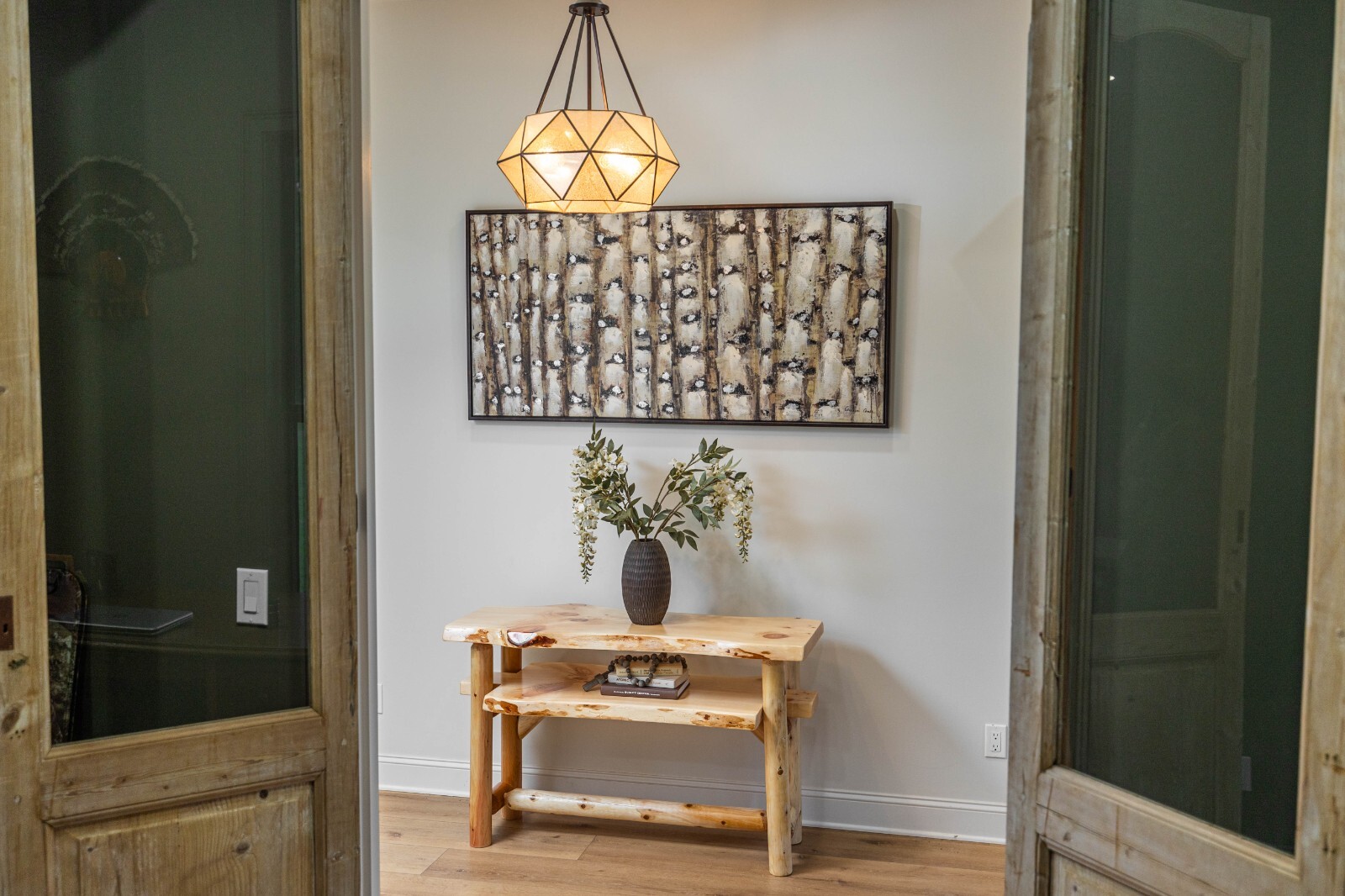 Southern Rustic Logwerks Log Console Table with Shelf Live Edge