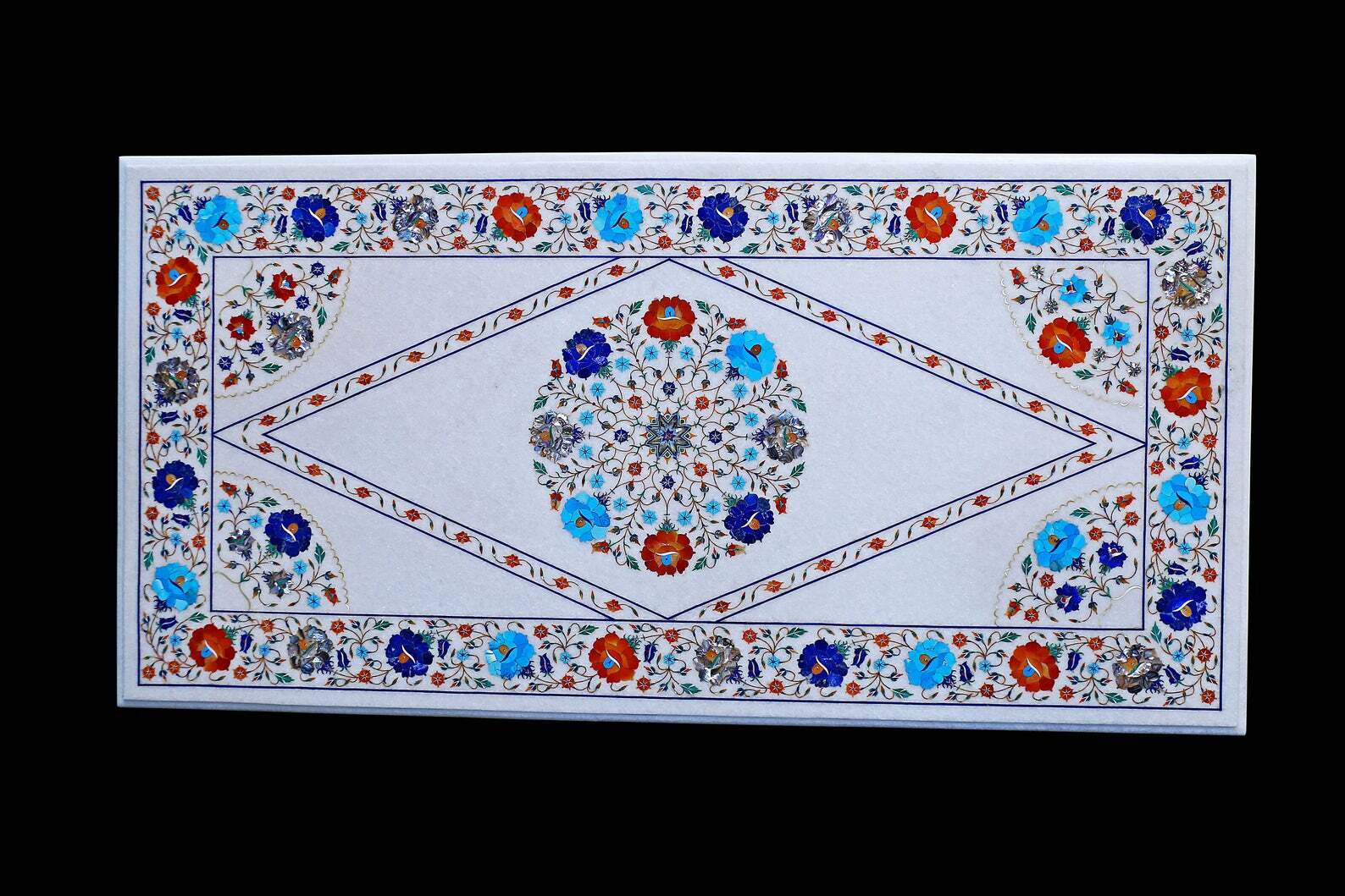 3’x2′ White Marble Inlay Table Top center coffee mosaic antique Flower Design