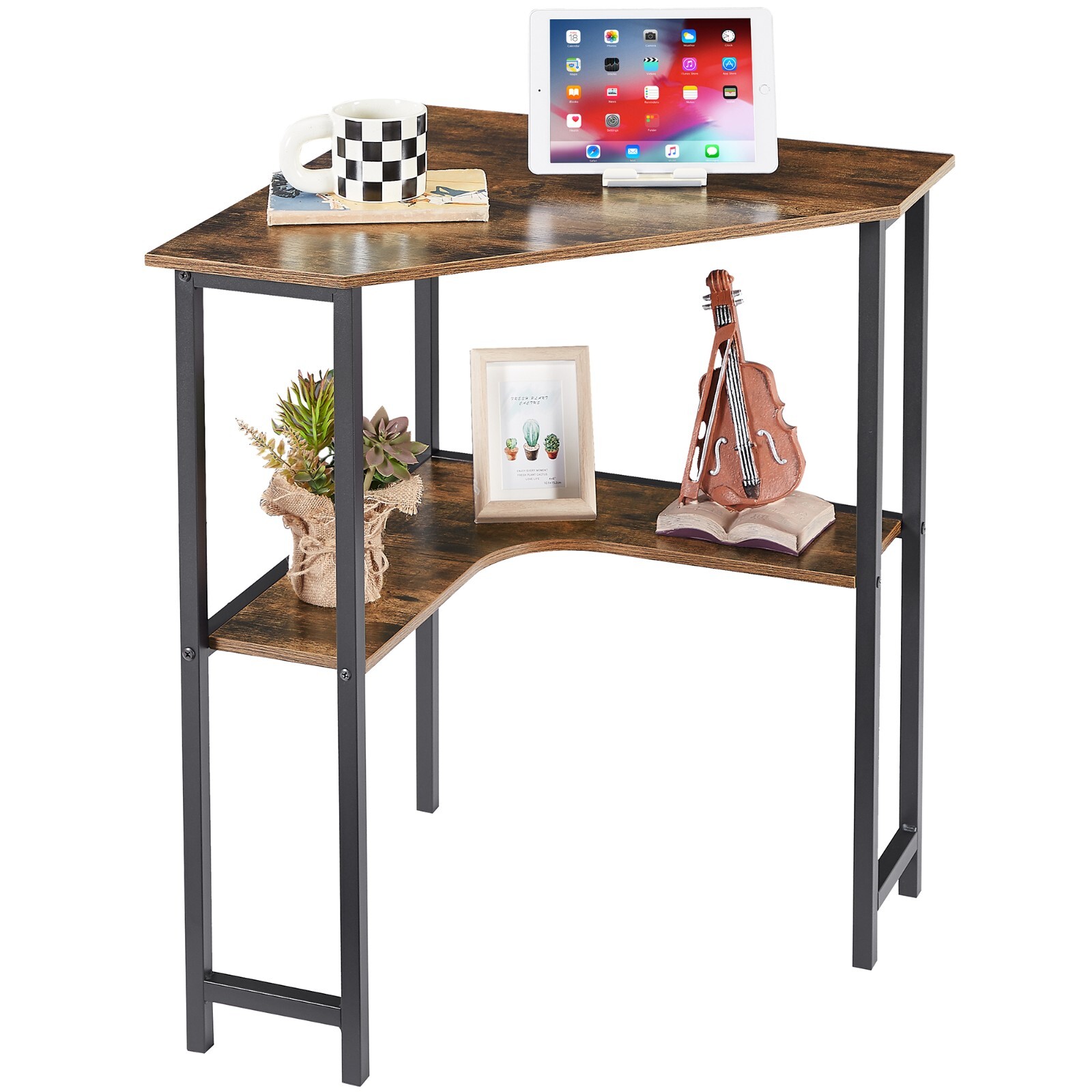 Corner Computer Desk with Storage Shelves Triangle Writing End Table Small Space