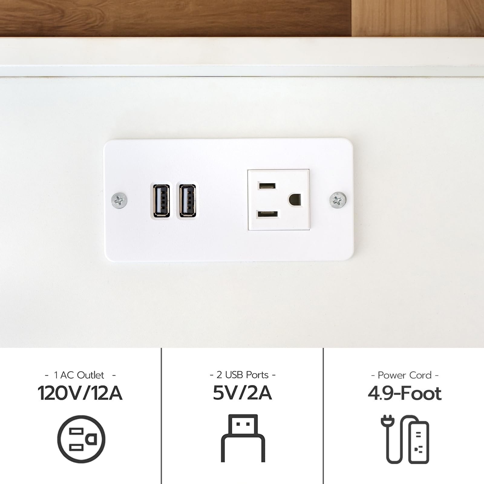 White Nightstand with Charging Station, Modern End Table with 2 Drawers, Styl…