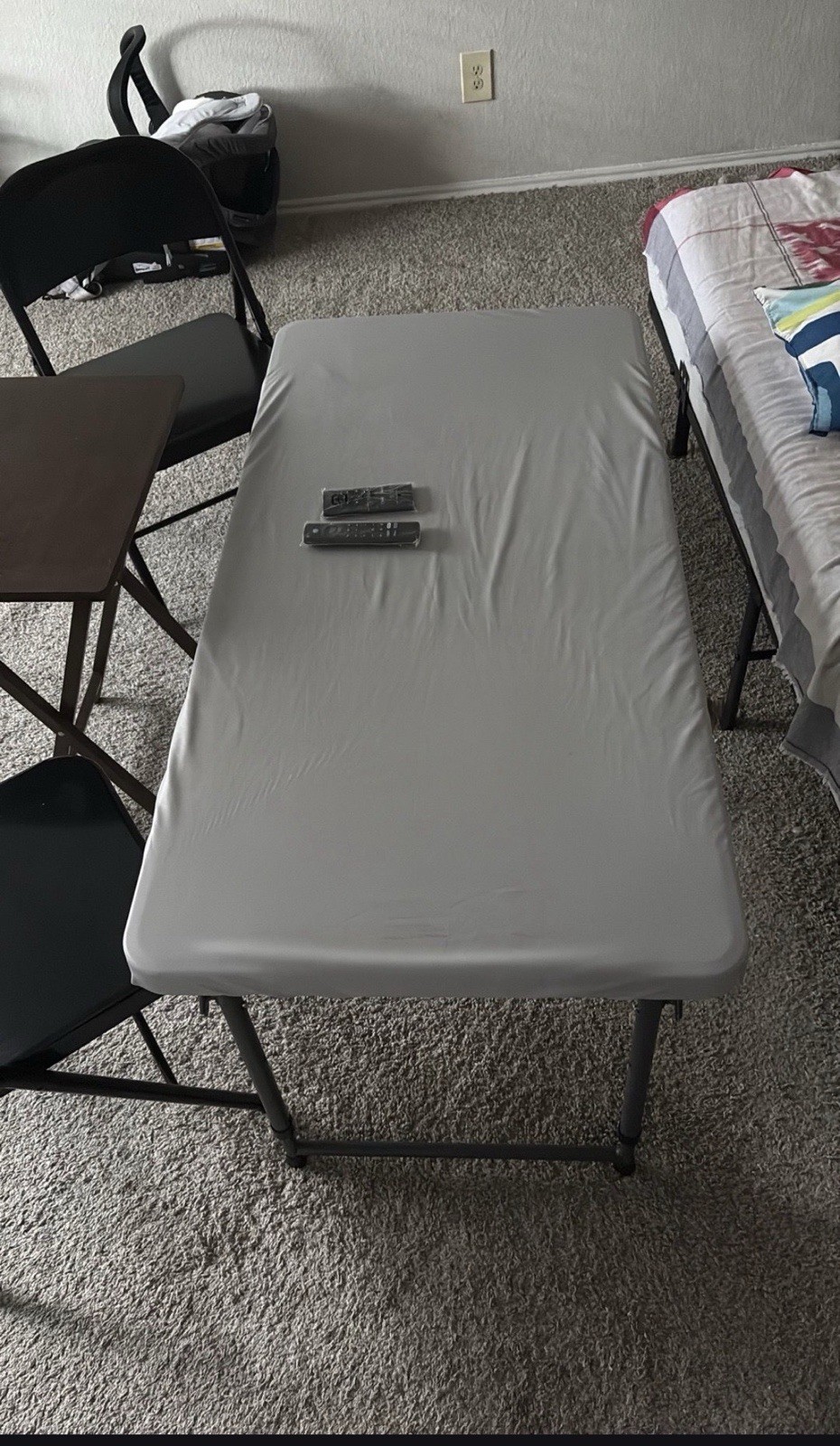 Beige Rectangular Foldable Folding Table 55x36x40 in Plastic Top