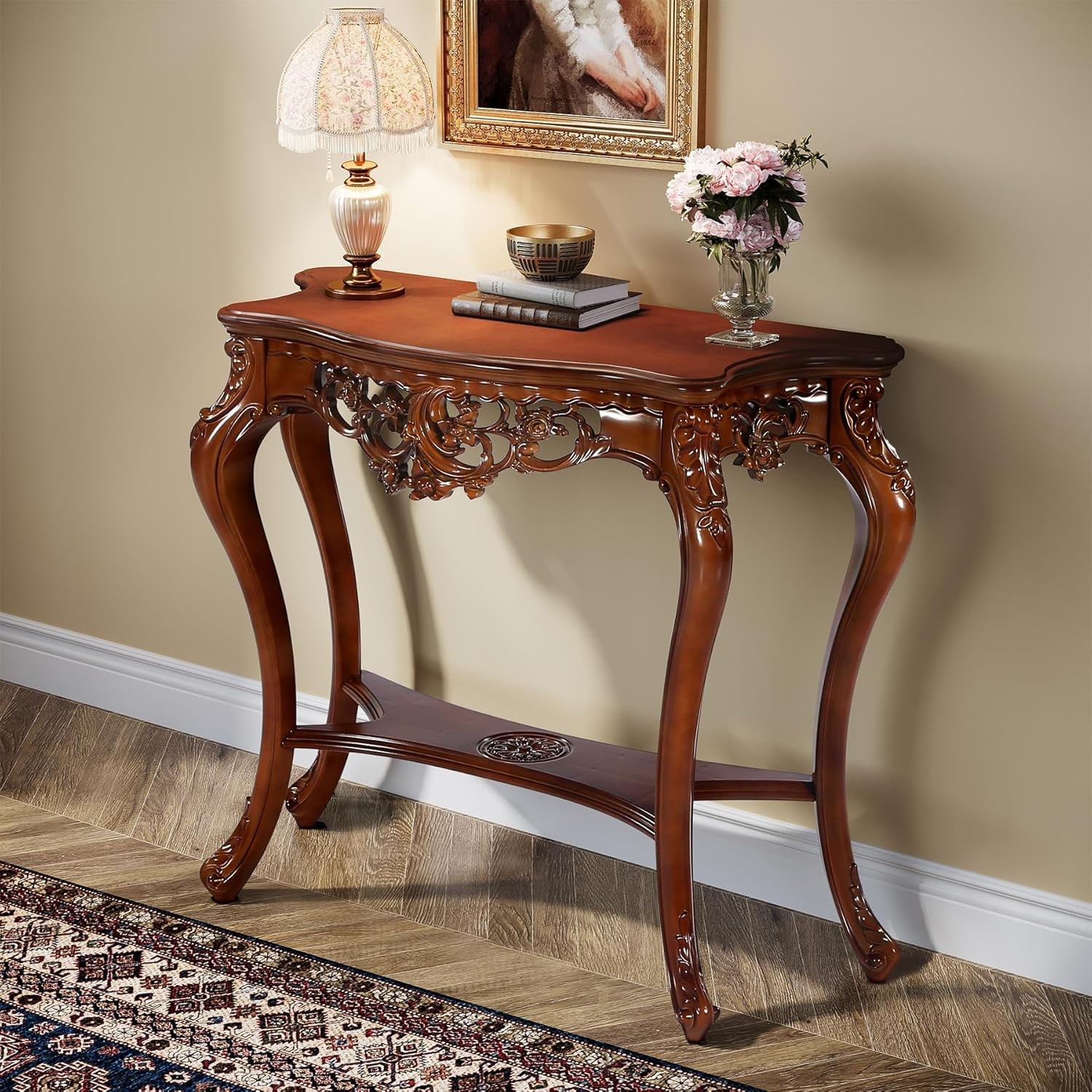 Antique Console Table, 38-Inch Vintage Half Moon Sofa Table for Entryway,Hallway