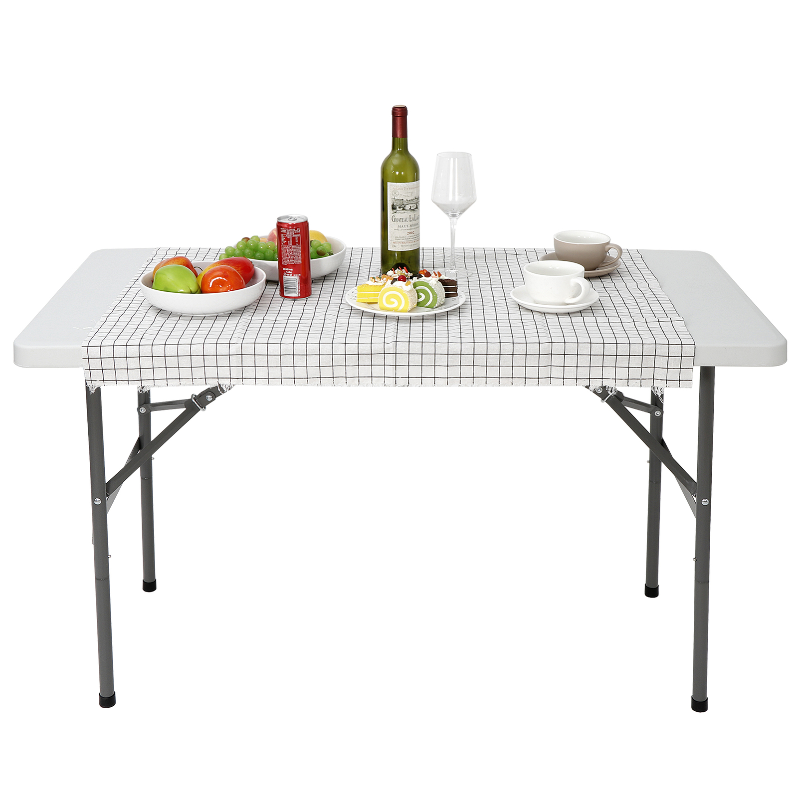 White 4FT Folable Camping Table Portable w/Handle Safety Lock Outdoor & Indoor