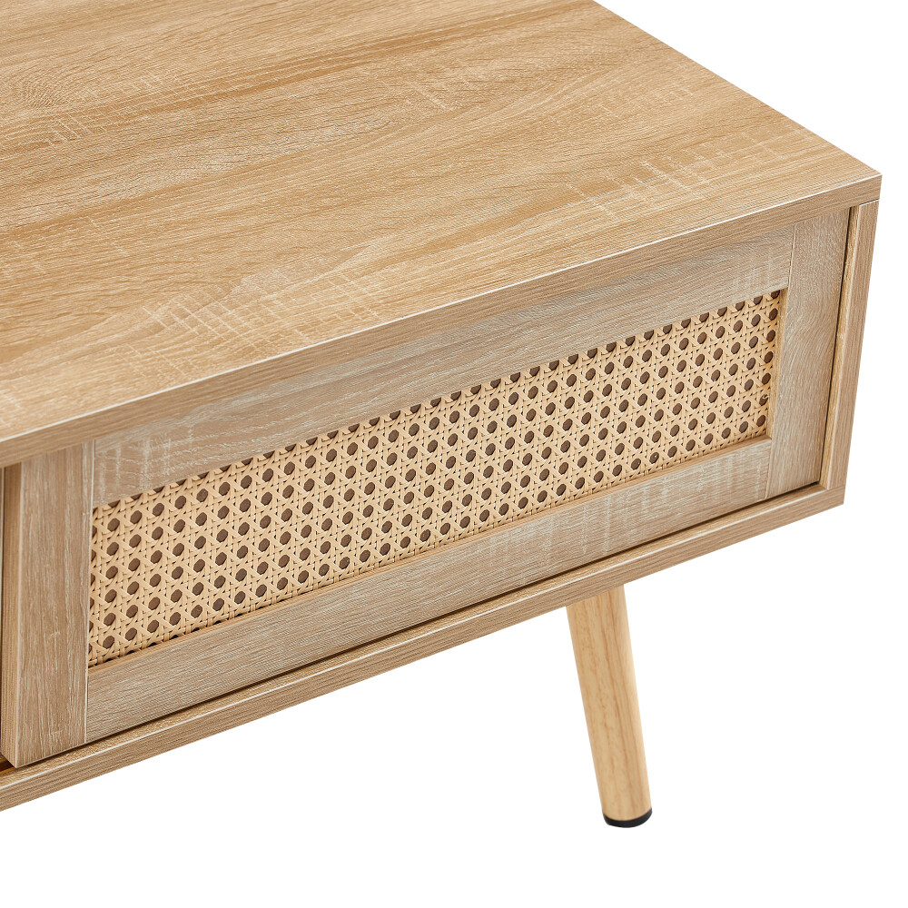 White Rattan Coffee Table with Sliding Doors – Perfect for Living Room