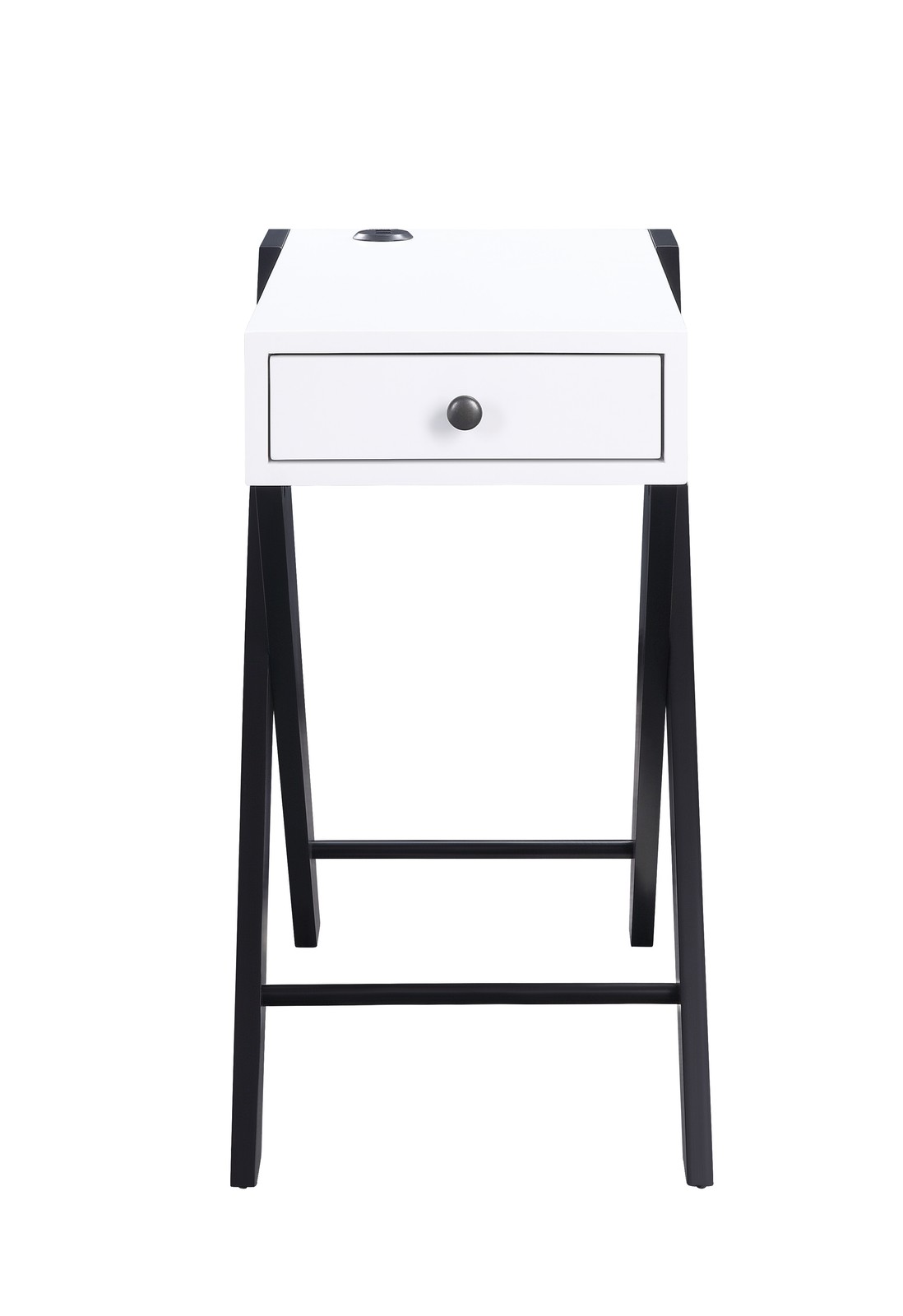White & Black Accent Table with USB Port & Drawer, 24″H