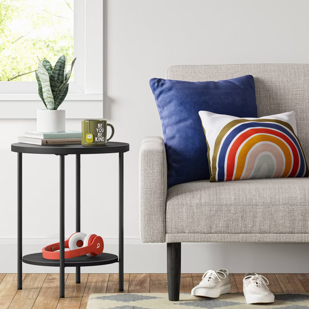 Wood and Metal Round End Table Black – Room Essentials