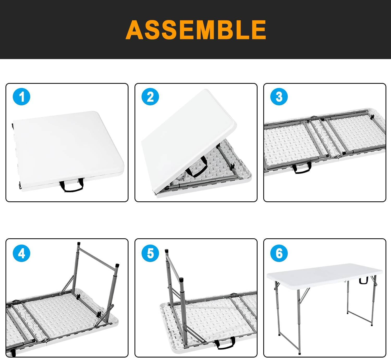 4FT Adjustable Heavy Duty Folding Table – Portable White Table for Camping & Par