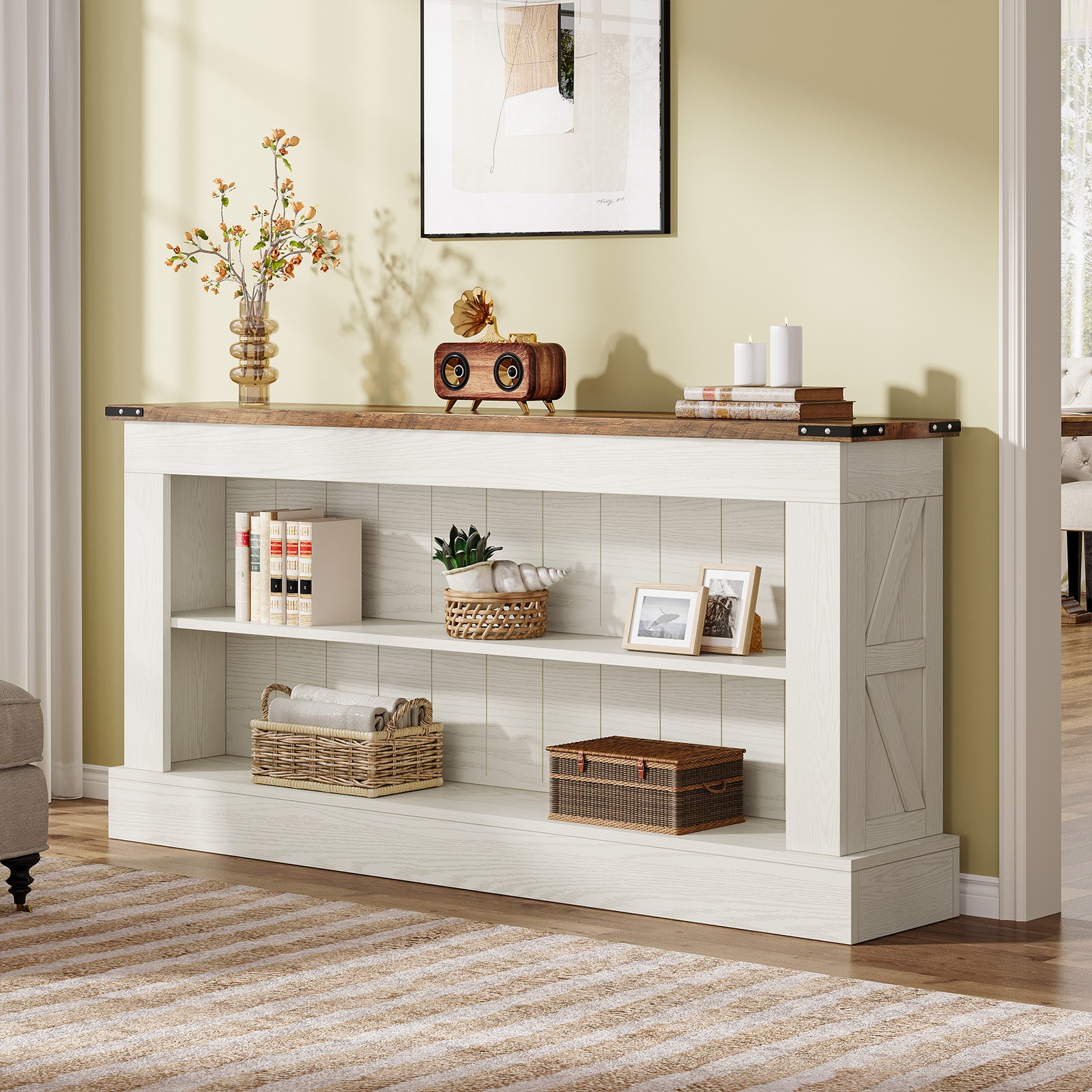 63-Inch Long Console Table for Entryway, Farmhouse Narrow Sofa Table for Foyer