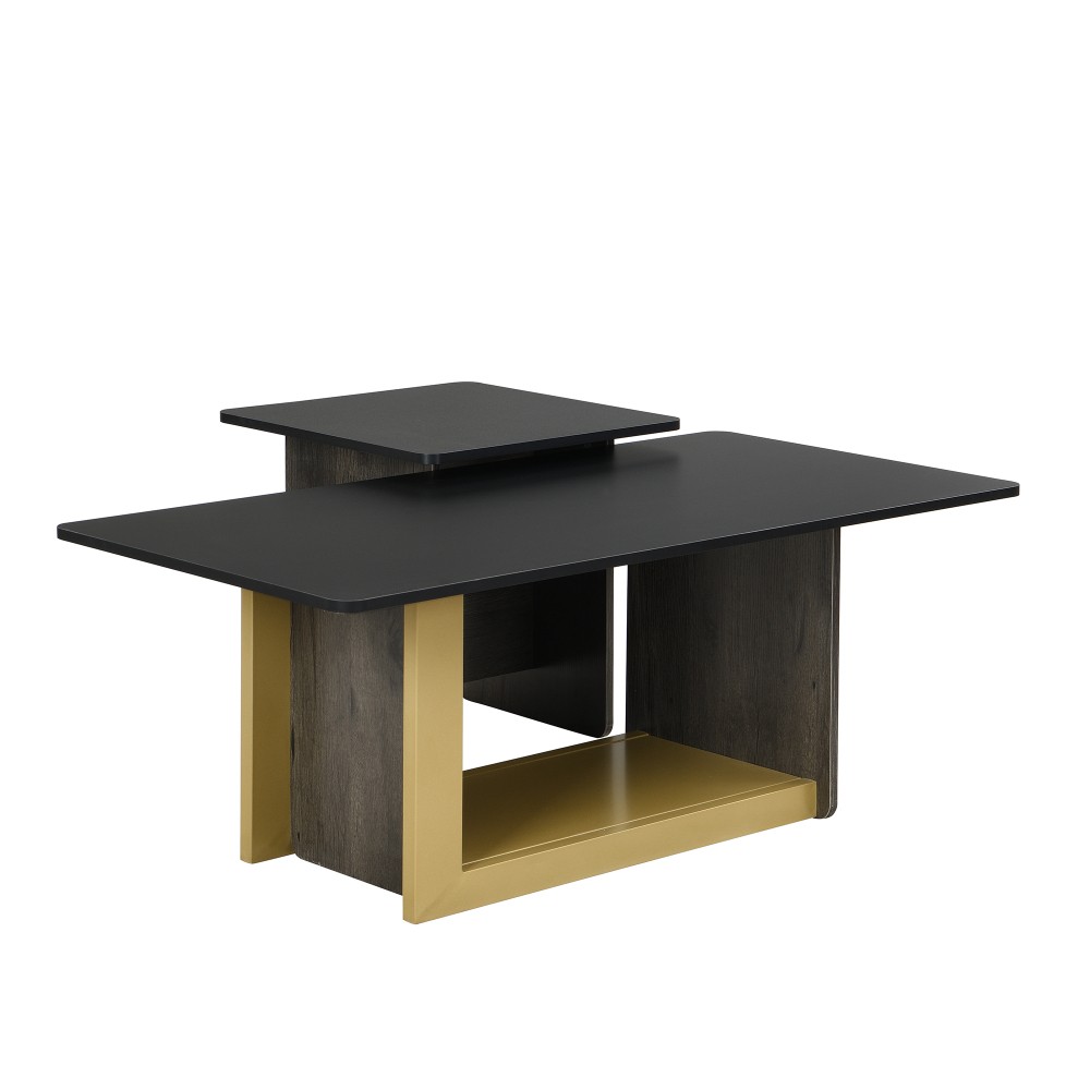 Modern Square Coffee & End Table Set of 2, Black, for Living Room, MDF & Metal