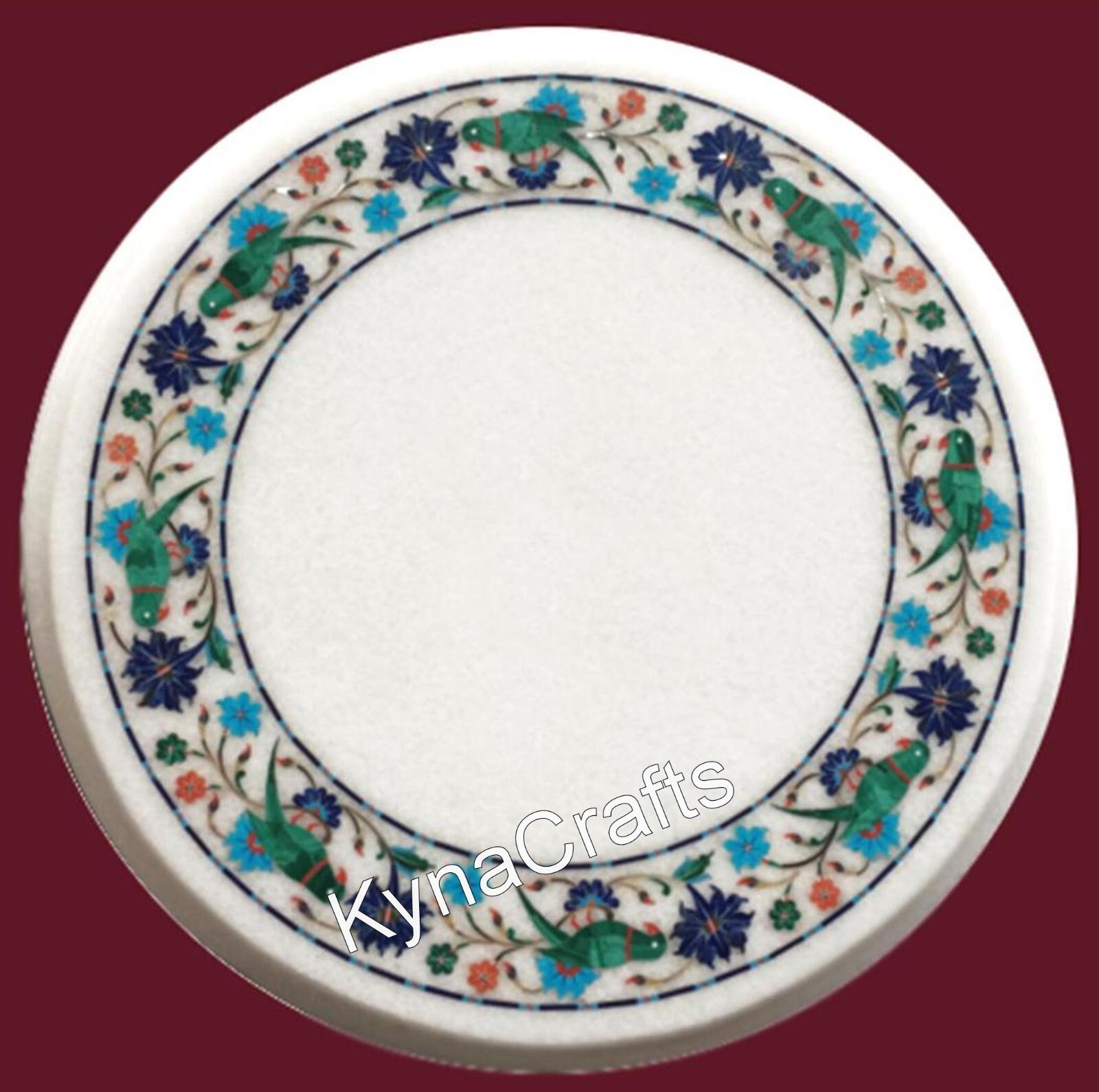 Round Marble Coffee Table Top Border Pattern Inlay Work Indoor Table for Hotel