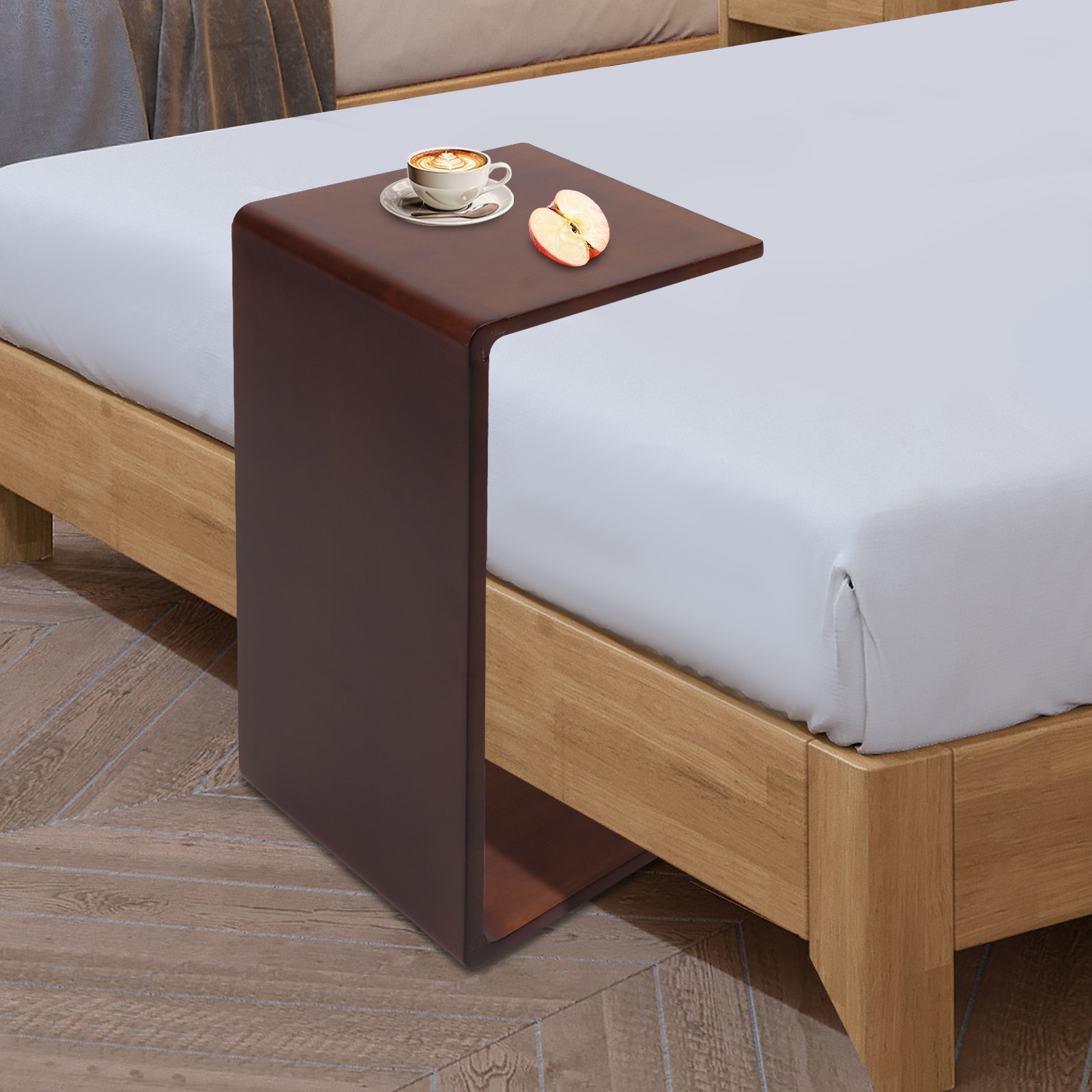 12*12*24in Free Standing Wood End Table C Shaped Sofa Side Table Walnut Brown
