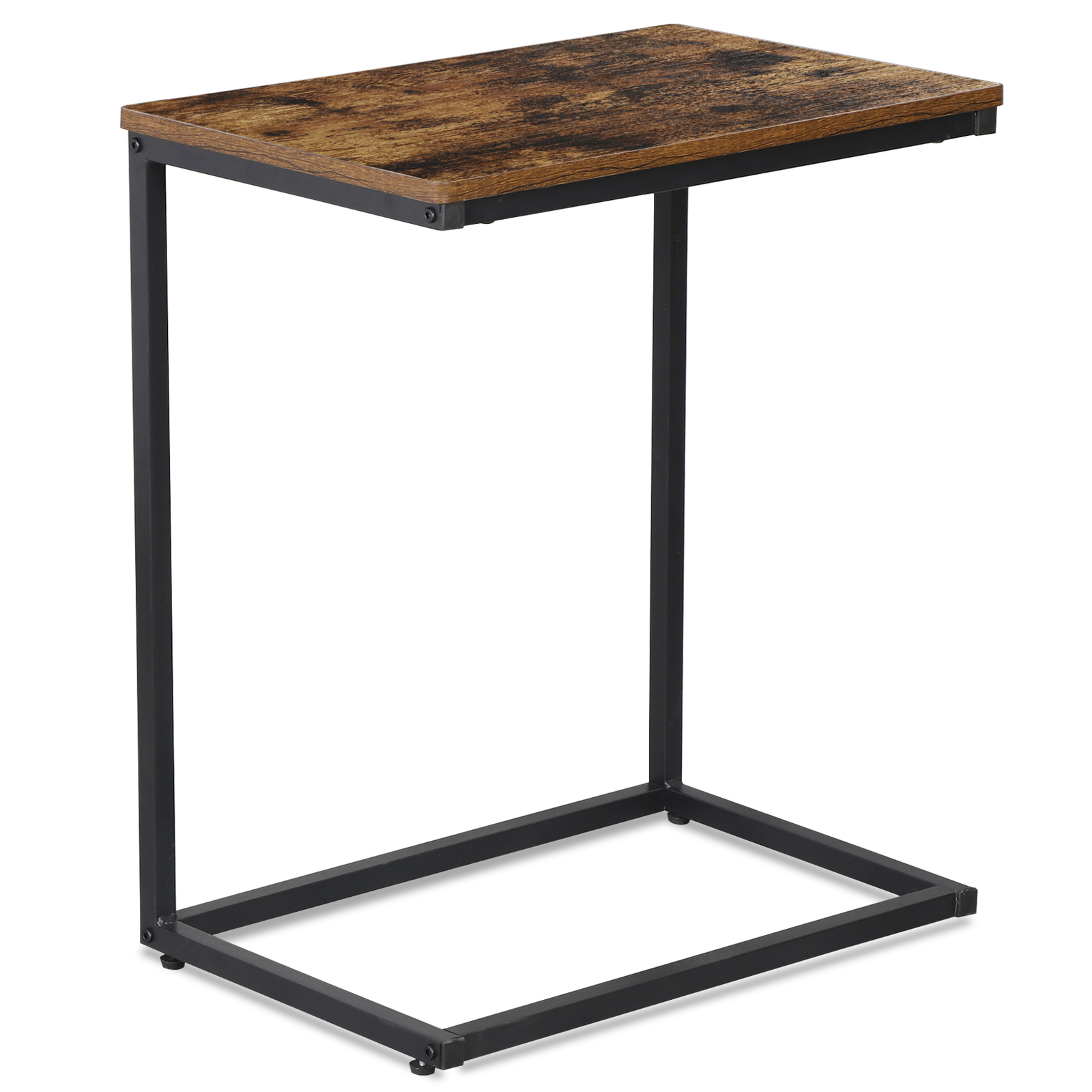 C Shaped End Table 25″H Side Table with Metal Leg for Couch Slide Under Brown