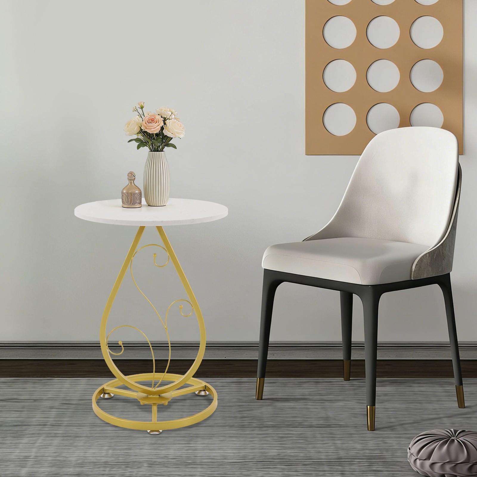 Gold+White Modern Decor Bedside Table, Coffee Table for Living Room 15.7*21.6in