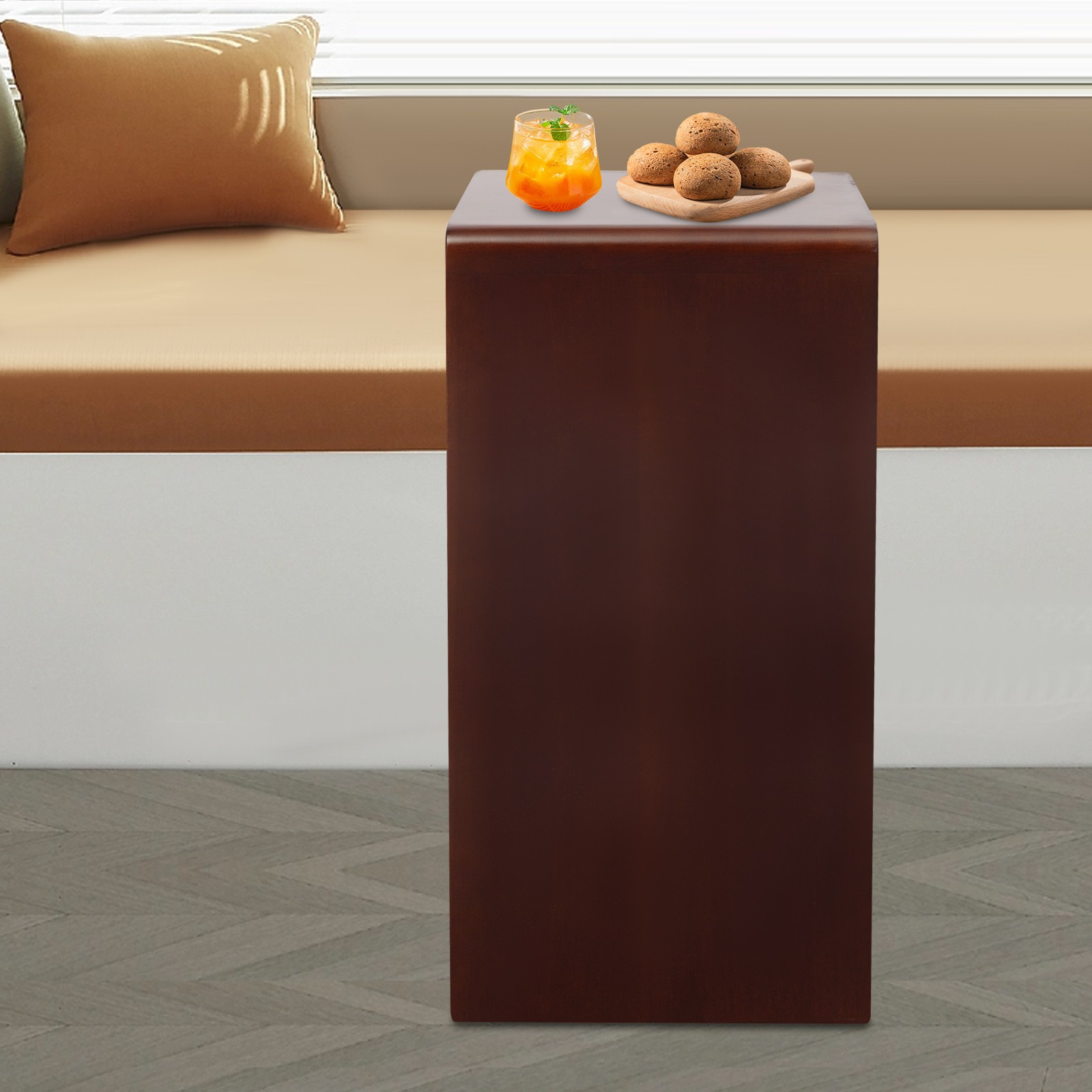12*12*24in Free Standing Wood End Table C Shaped Sofa Side Table Walnut Brown