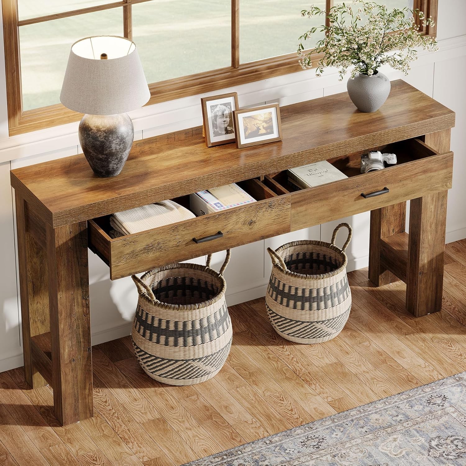 63″ Console Table with 2 Drawers, Farmhouse Entryway Sofa Table for Living Room