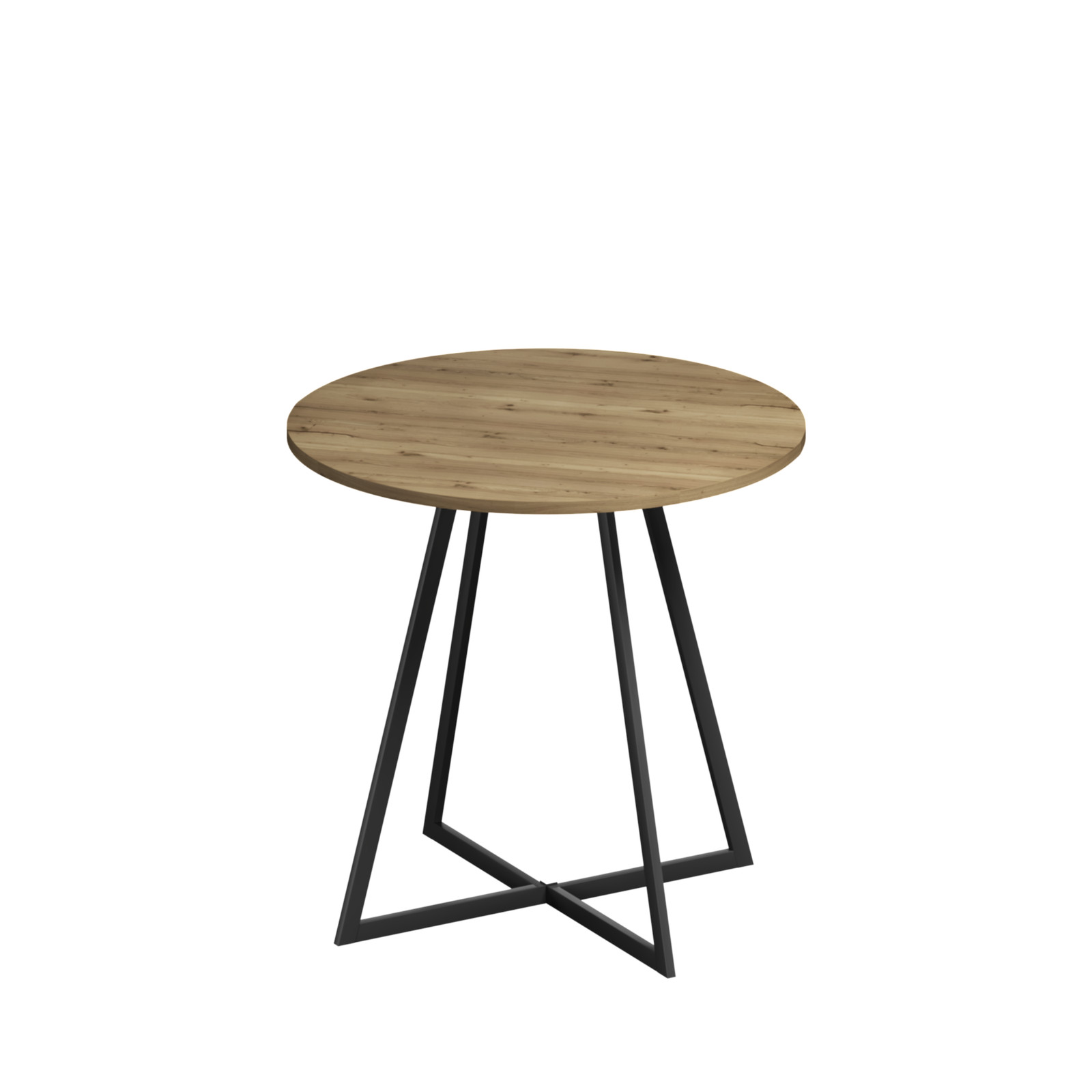 31.5 Inch Round Dining Table Brown MDF Top Black Metal Legs