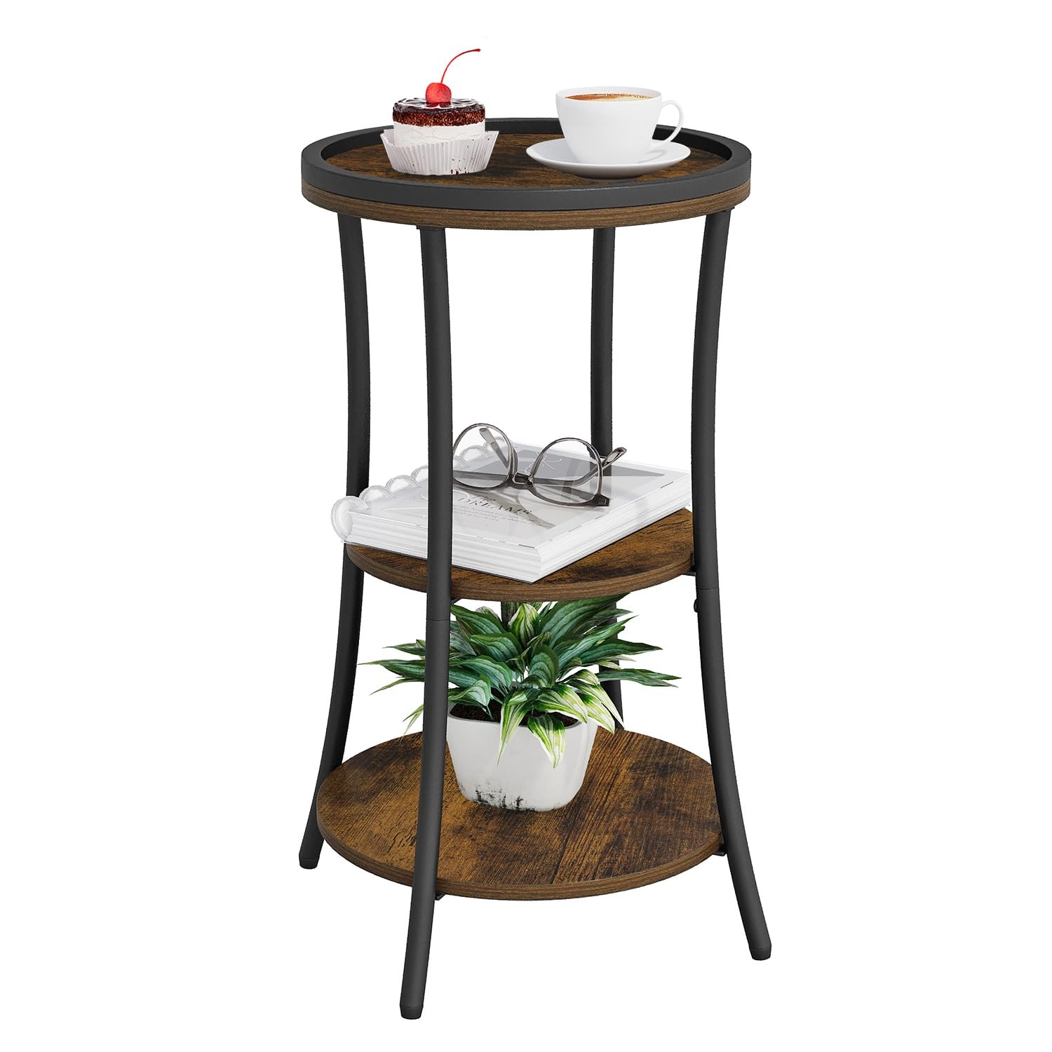 YINMIT Small Round Side Table, 3-Tier Wood End Corner 3 Tier, Retro