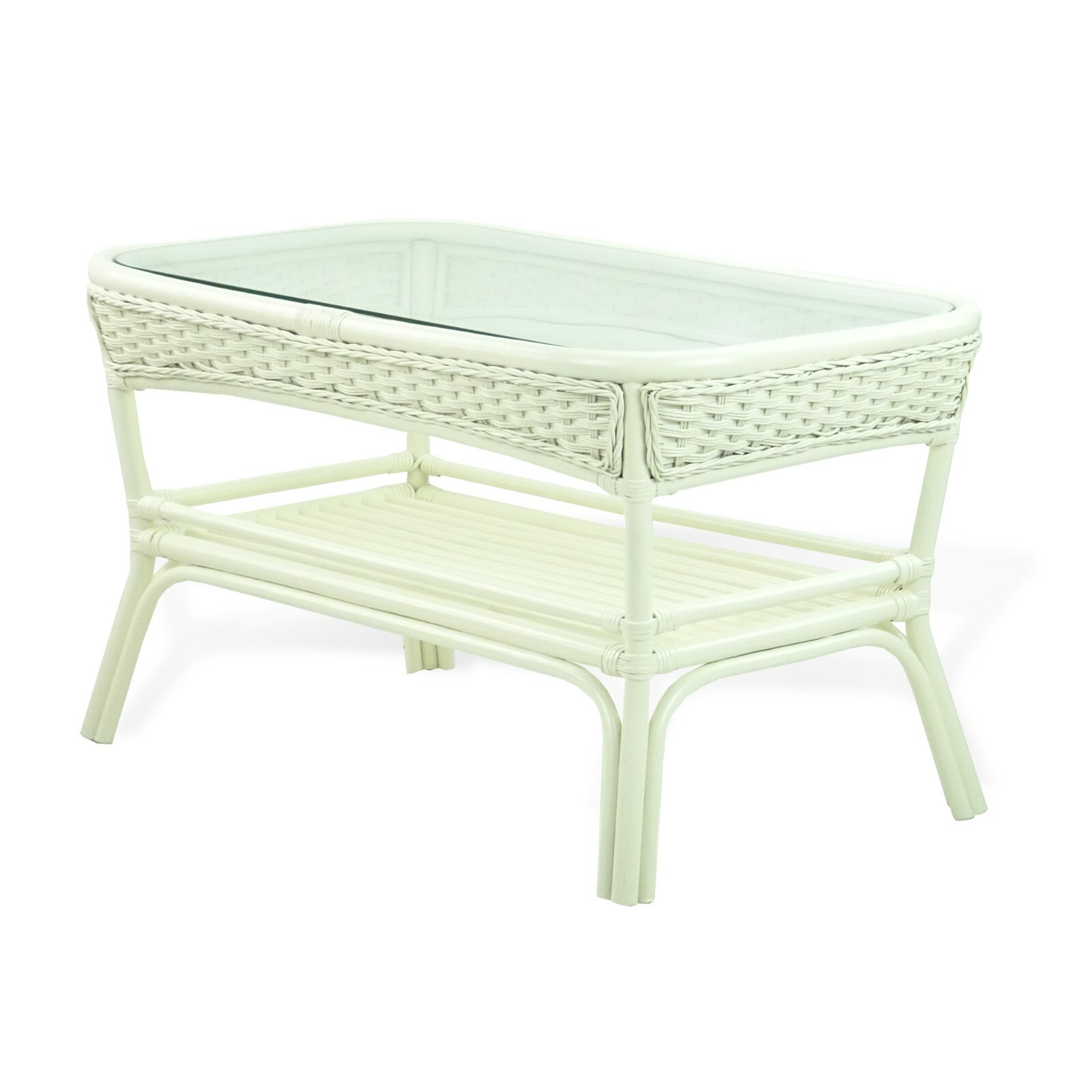 Alexa Rectangular Coffee Table White Color Natural Rattan Wicker Handmade Design