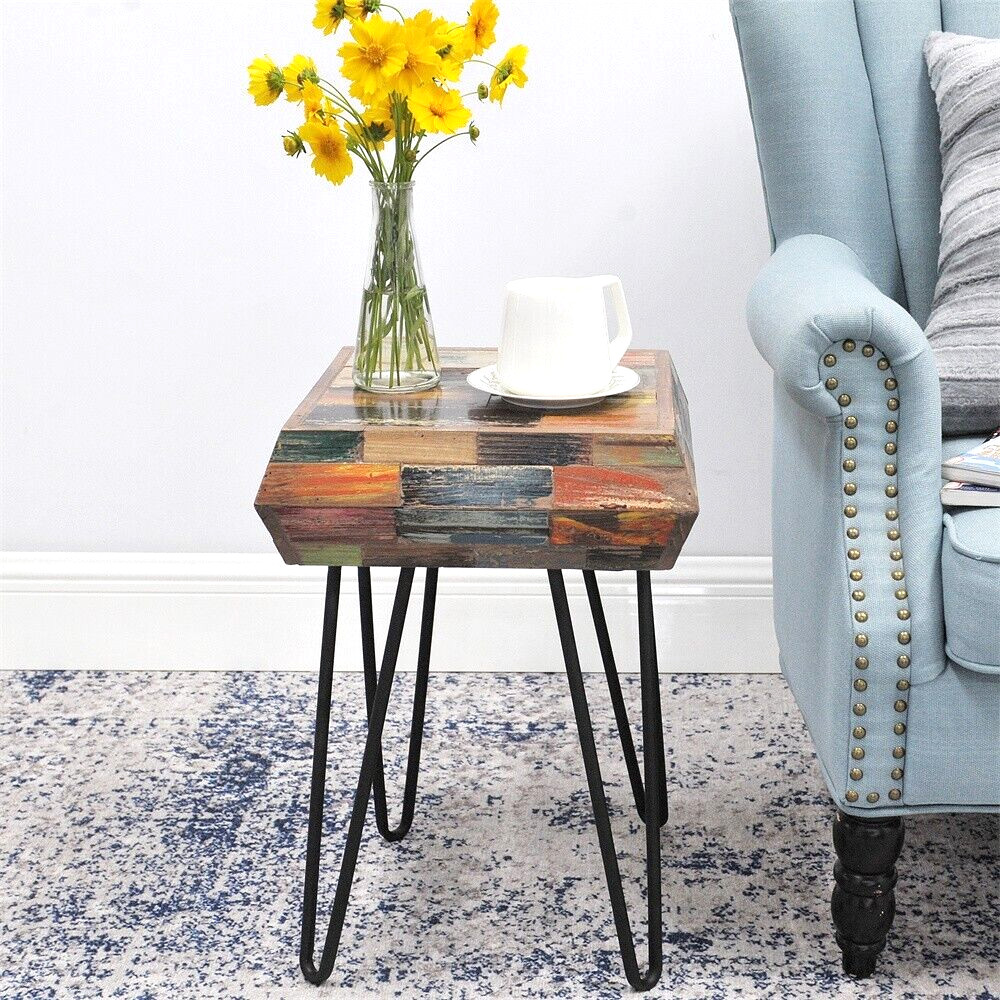 Greenage Side Table Solid Reclaimed Wood Accent Coffee End Table 3D Square